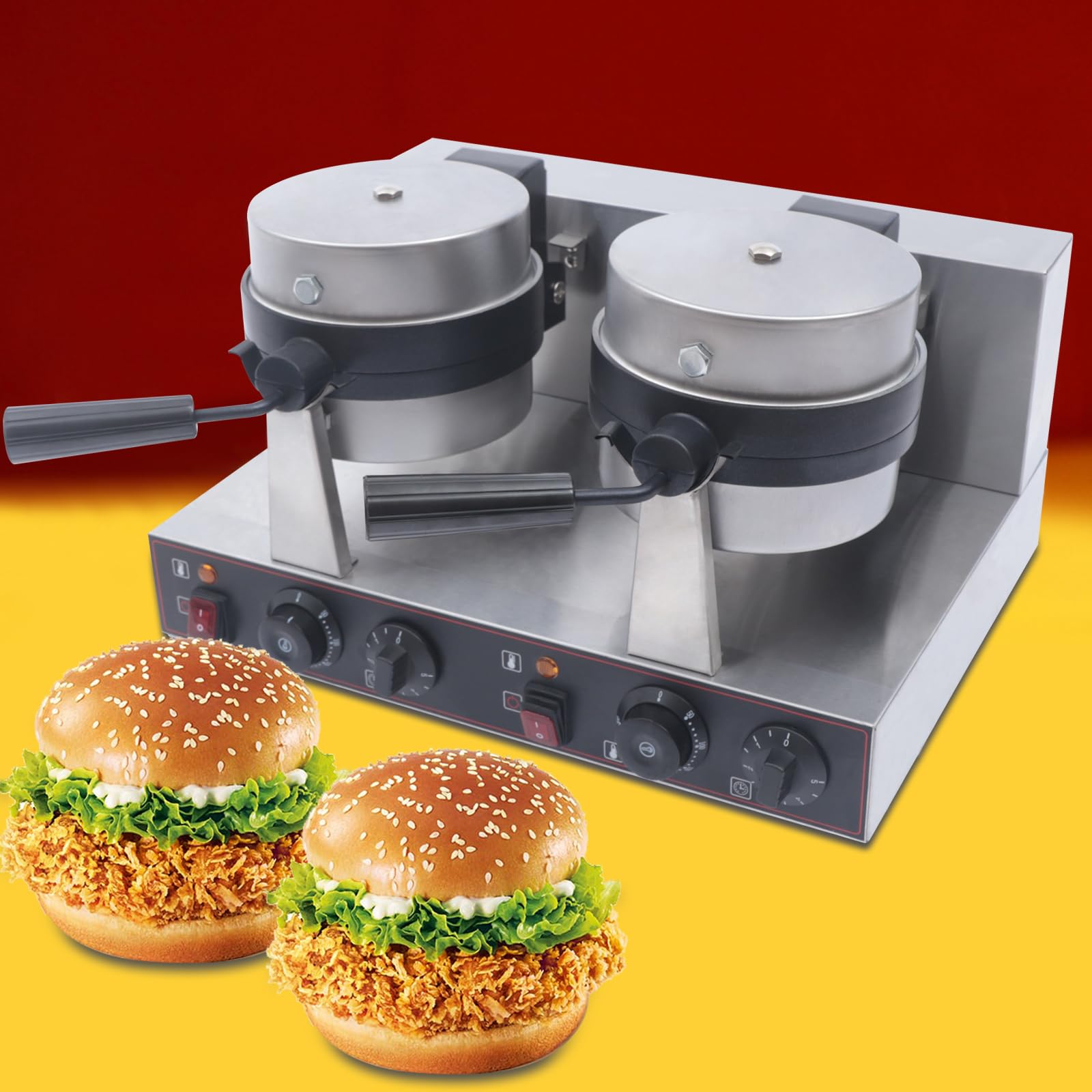 Commercial Dual Panini Press Grill - Electric Sandwich Maker for Burgers, Waffles & Grilled Cheese | Stainless Steel Non-Stick Pan | Perfect for Restaurants, Cafes & Home Kitchens