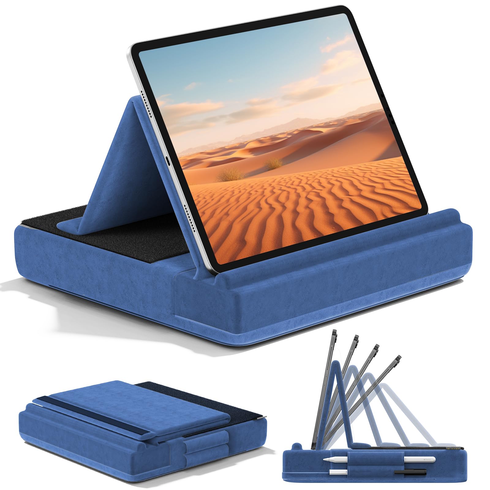 Multi-Angle Tablet Pillow Stand - Foldable Soft Pad Dock with Stylus Mount for iPad Pro 12.9/11/10.5/Air/Mini, Phones & E-Readers | Perfect for Lap, Bed, Desk & Travel Use