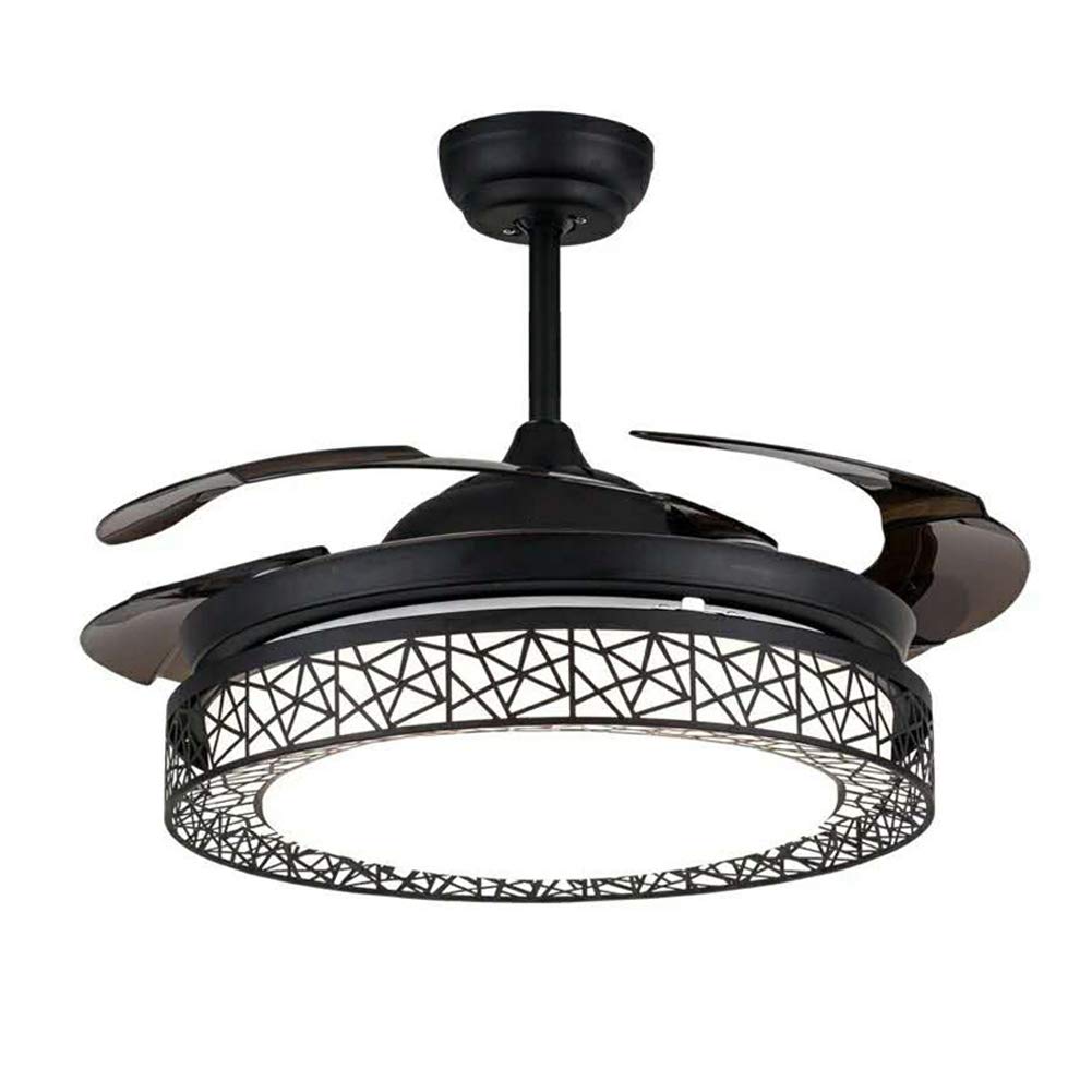 42 Inch Smart LED Ceiling Fan with Retractable Blades - 3 Color Changing Crystal Chandelier, Remote Control (Black) - Perfect for Living Room, Bedroom & Patio Cooling