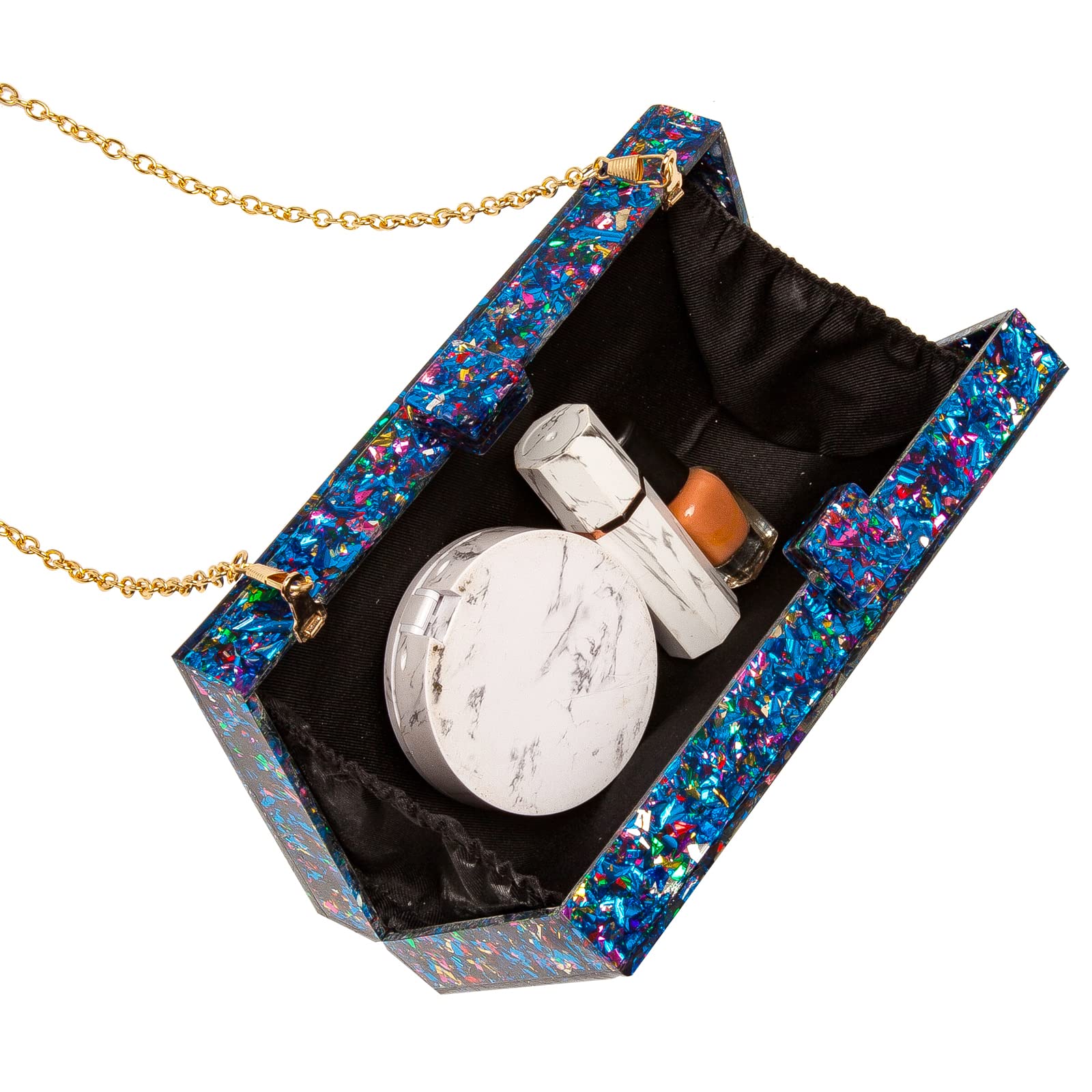 LETODE Women's Evil Eye Acrylic Clutch Purse - Glitter Evening Bag with Chain, Shoulder & Crossbody Strap - Perfect for Parties, Weddings & Night Out