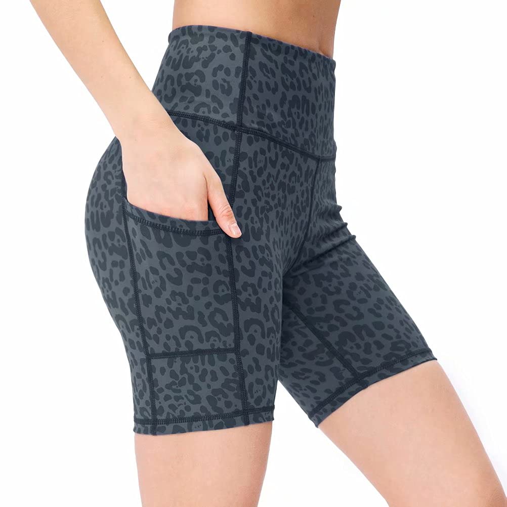 Tesuwel Women's High Waisted Yoga Shorts with Pockets - Stretchy Tummy Control Workout Running Athletic Shorts for Yoga, Gym & Outdoor Activities