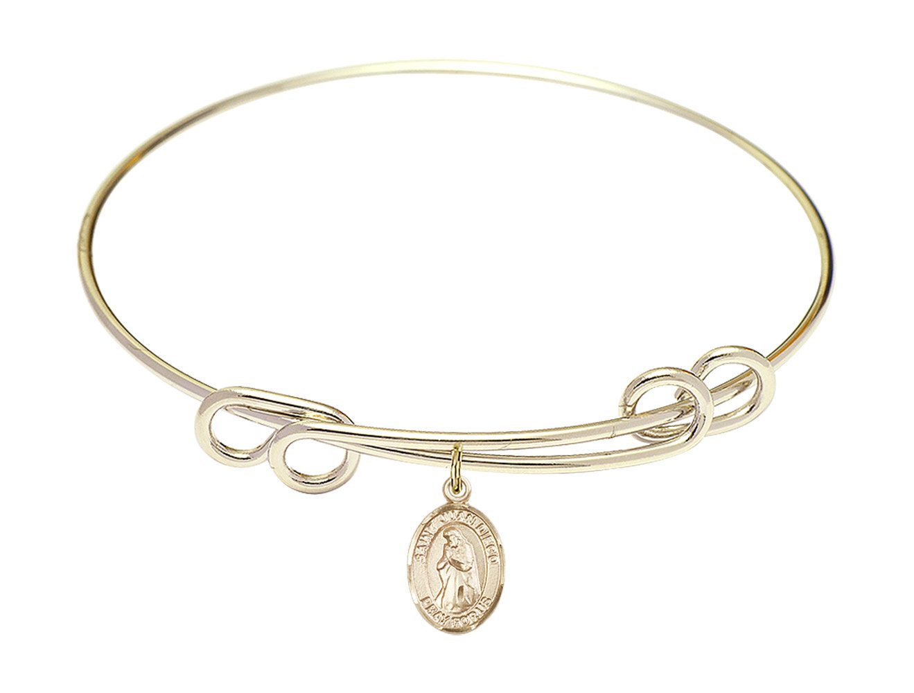 8 1/2 Inch Round Double Loop Bangle Bracelet with St. Juan Diego Charm - Elegant Religious Jewelry for Women, Perfect for Church, Weddings & Special Occasions
