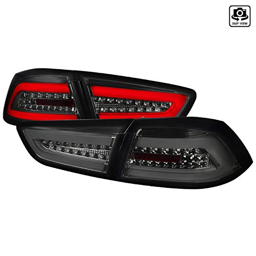 Smoke Lens Chrome Housing LED Tail Lights for Mitsubishi Lancer 2008-2017 & Lancer Evolution 2008-2015 - Durable Bezel with Neon Light Bar - Perfect for Night Driving & Car Customization