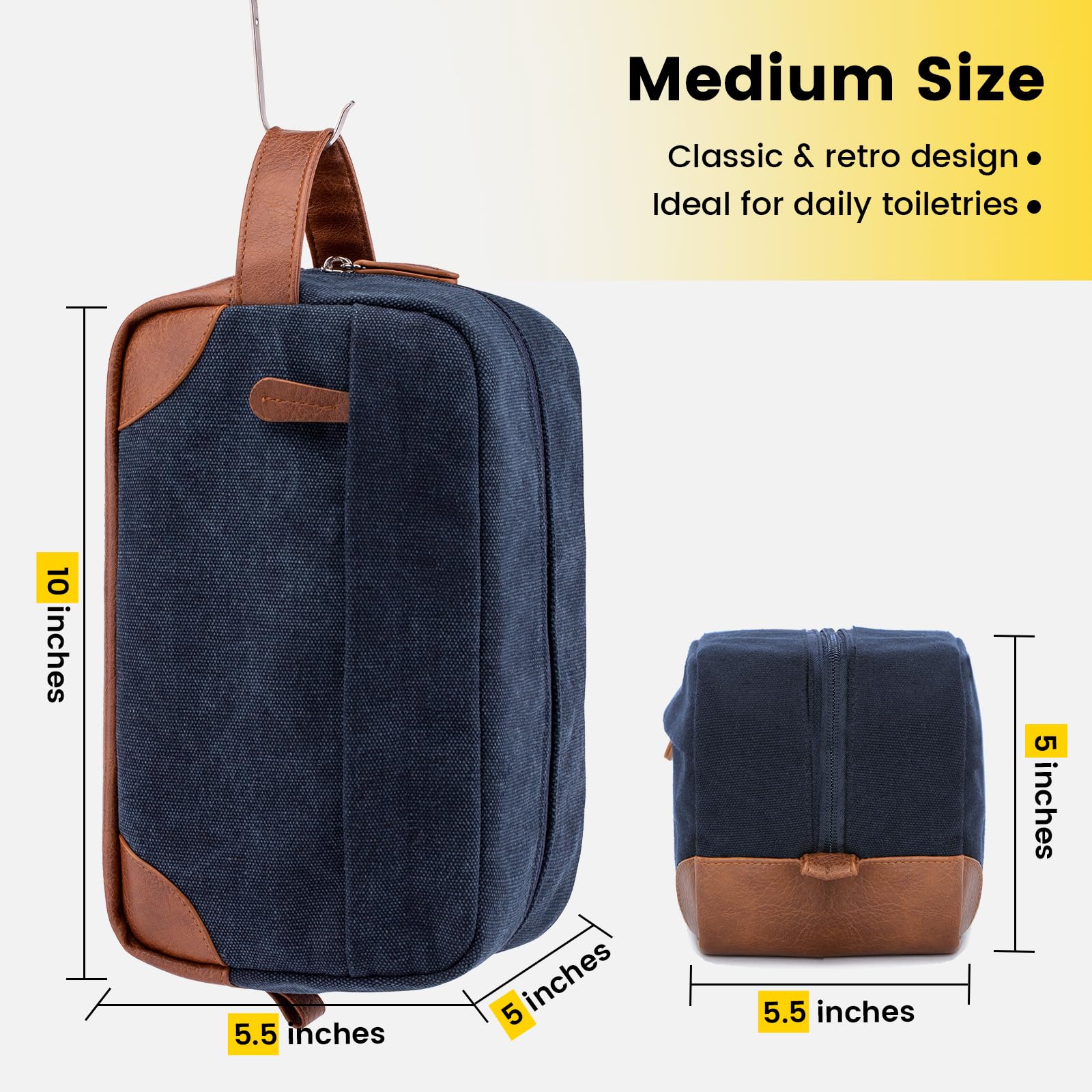 Vorspack Waterproof Hanging Toiletry Bag for Men - Large Capacity Travel Dopp Kit, Durable Canvas Shaving Organizer (Navy Blue) - Perfect for Camping, Gym & Business Trips