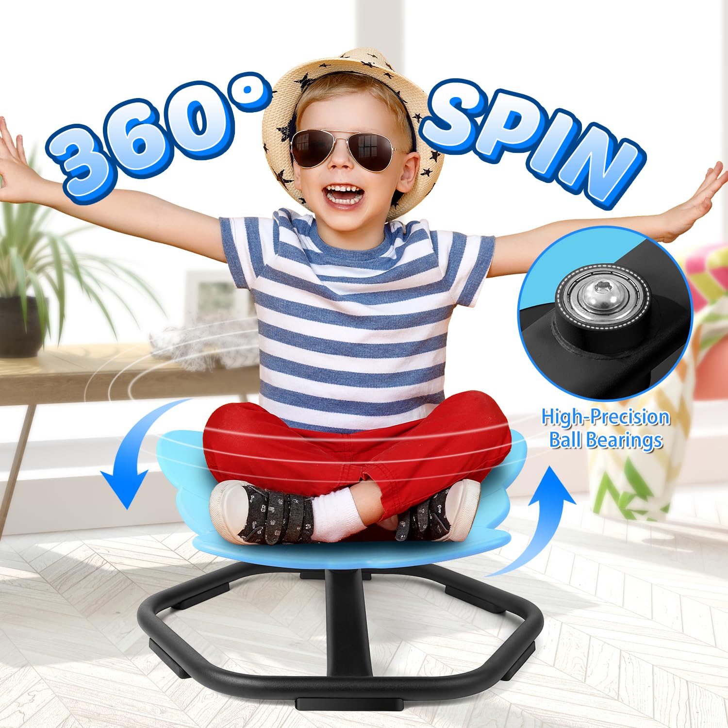 360° Swivel Elephant Chair for Kids - Spinning Wobble Seat, Toddler Sensory Balance Toy for ADHD & Autism, Motion Sickness Relief Play Equipment - Fun Indoor/Outdoor Activity Chair for Boys & Girls (Blue)