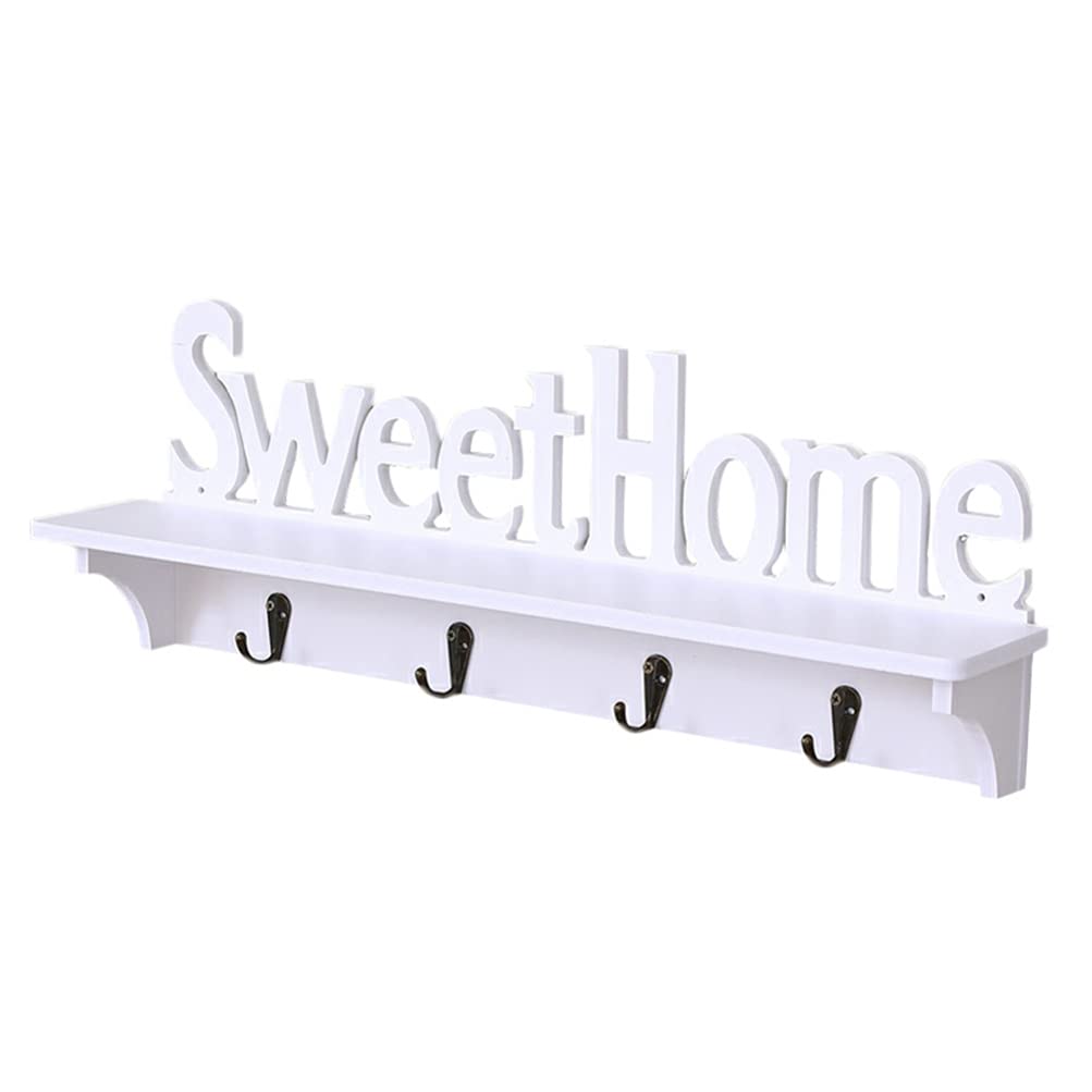 Rustic Wall Mounted Coat Rack with Hooks - White Medium Density Veneer Home Decor for Keys, Hats & Coats | Perfect for Entryway, Mudroom & Farmhouse Style Decor