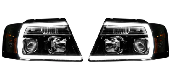 2004-2008 Ford F150 Smoked Black Projector Headlights with OLED Halos & DRL - Upgrade Your Truck's Style & Night Visibility for Off-Roading & Daily Driving