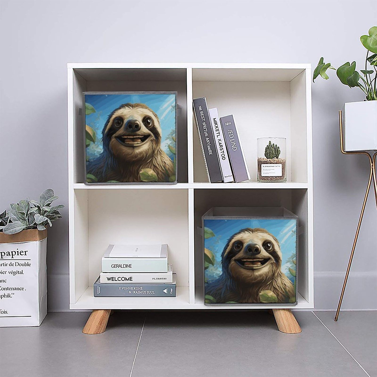 6-Piece Collapsible Storage Bins with Handles - Cute Sloth Printed Foldable Organizing Baskets for Shelves, Closet, Kitchen & Bathroom | Space-Saving Home Organization Solution for Toys, Books & Household Items
