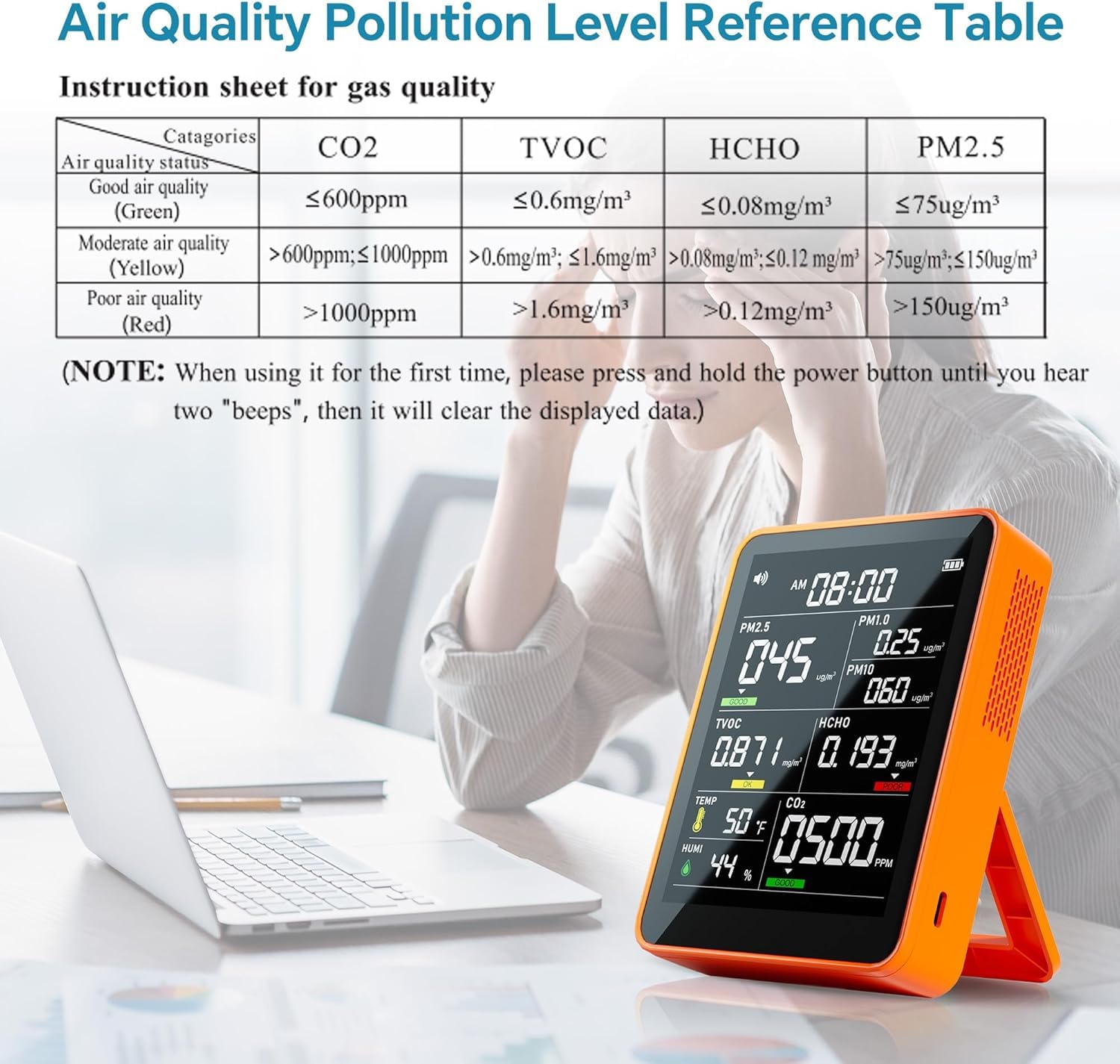 9-in-1 Professional Indoor Air Quality Monitor - Portable PM2.5/PM10/CO2/TVOC/Temperature/Humidity/Formaldehyde Detector with Time Display - Ideal for Home, Office, Baby Room & Confined Space Air Quality Testing