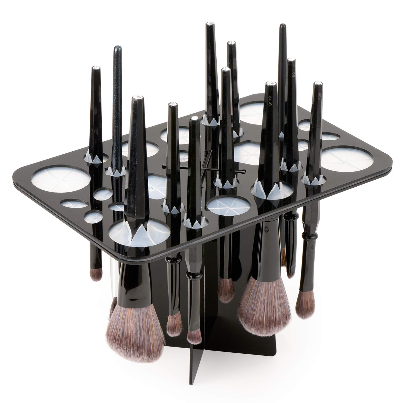 Acrylic Makeup Brush Drying Rack - Collapsible 28-Slot Holder Stand for Makeup Brushes, Nail Brushes & Paintbrushes | Portable Brush Organizer for Makeup Artists & Beauty Lovers (Black, Unisex) | Perfect for Salon, Home Vanity & Travel Makeup Kit Organization