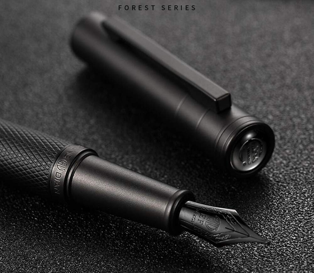 Premium Lanxivi Black Forest Fountain Pen - Extra Fine Nib Metal Writing Pen with Ink Converter & Leather Pen Pouch - Perfect for Calligraphy, Journaling & Professional Office Use