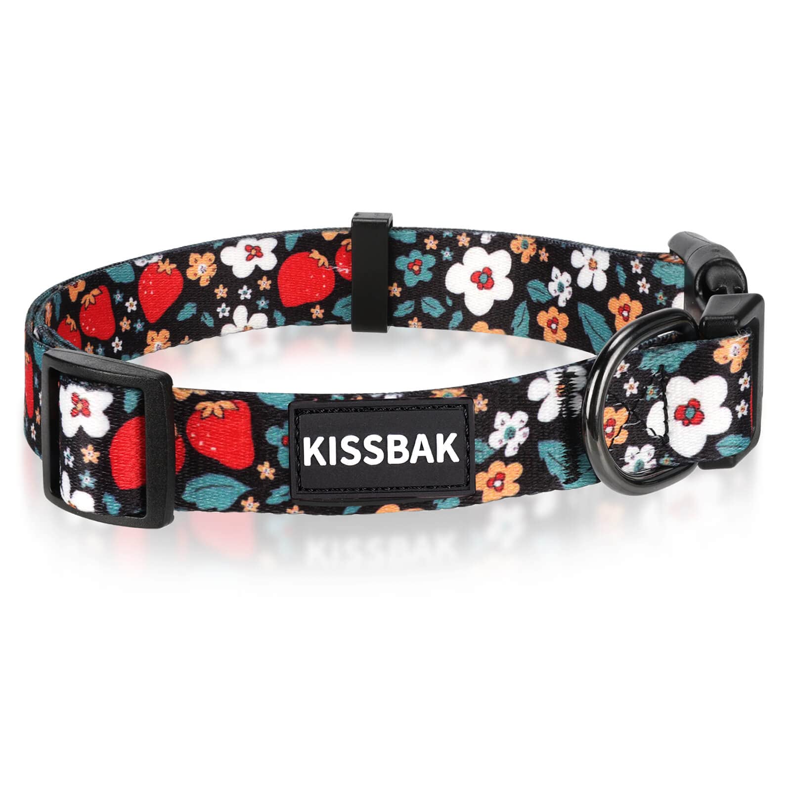 KISSBAK Adjustable Floral Dog Collar for Large Dogs - Soft Cute Strawberry Design Pet Collar for Girl Puppies | Perfect for Daily Walks, Training & Fashion Accessories (Size L)