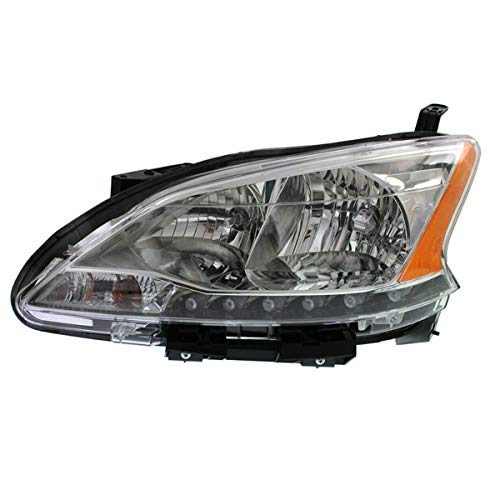 CAPA Certified 2013-2015 Nissan Sentra LED Accent Headlight Assembly - Left Driver Side Halogen Replacement with Bulbs | Perfect for Night Driving & Car Upgrades