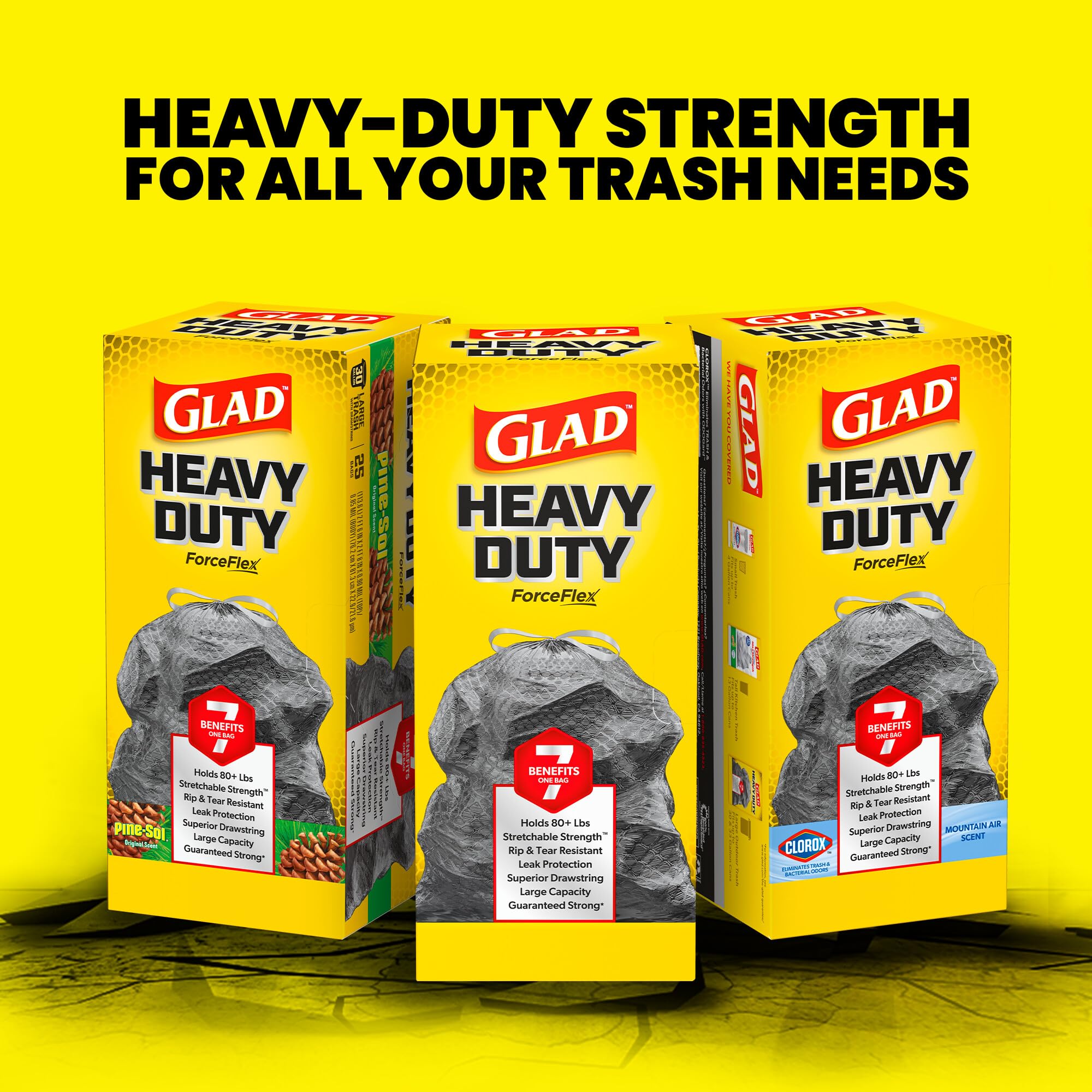 Glad Large Drawstring Trash Bags - ForceFlex 30 Gallon Heavy Duty Garbage Bags, 50 Count (Black) - Perfect for Kitchen, Office, and Outdoor Waste Disposal