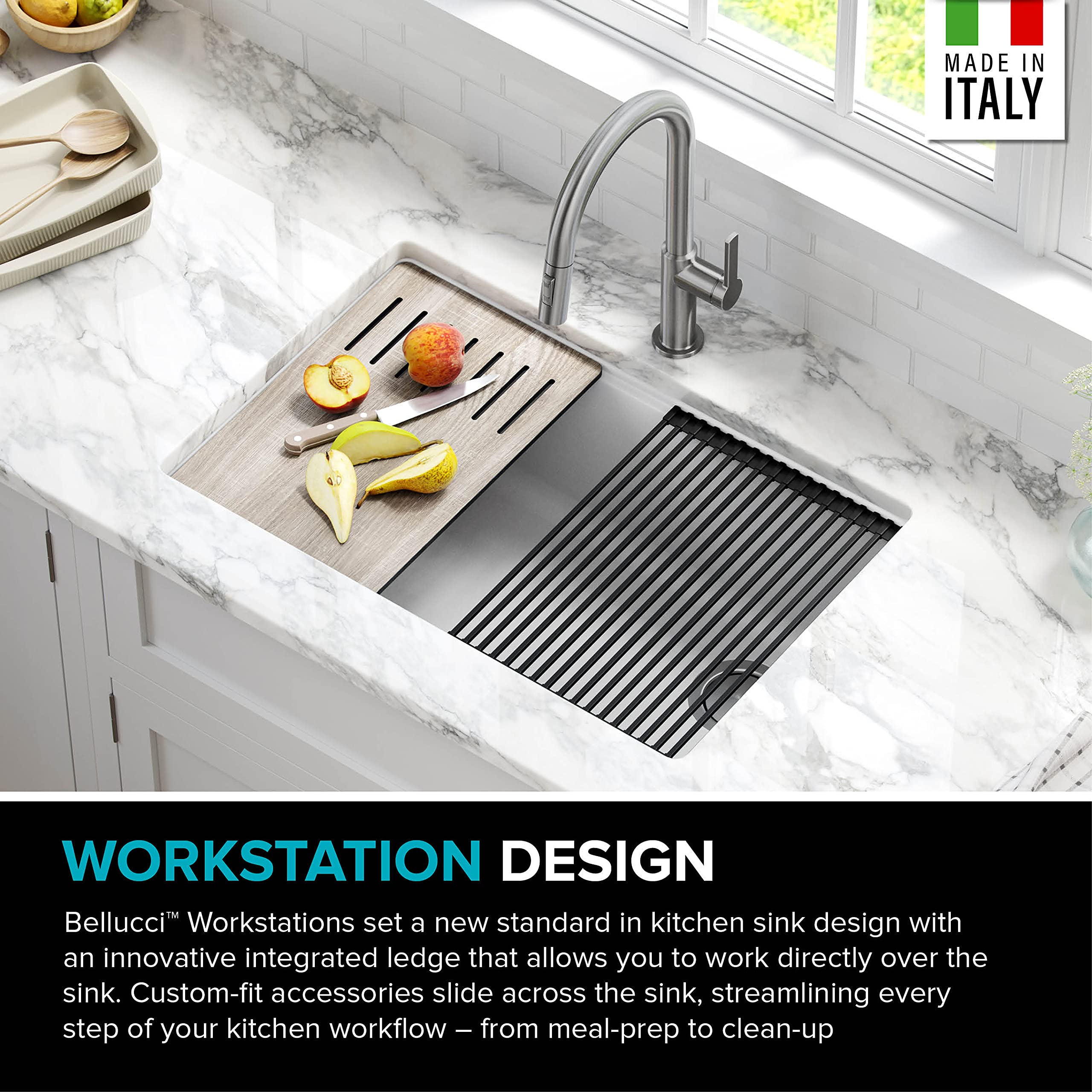 KRAUS Bellucci 30-Inch Undermount Workstation Granite Kitchen Sink in White with Accessories - Perfect for Modern Kitchens, Food Prep & Dishwashing | Model KGUW1-30WH