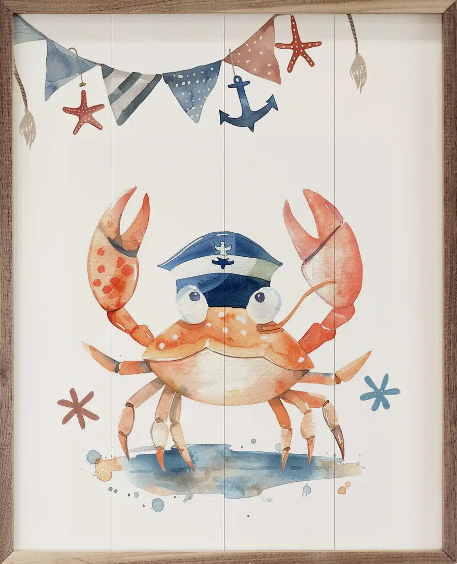 Adorable Sailor Wood Framed Wall Art Print - Nautical Decor for Bedroom, Living Room & Office - Perfect Coastal Home Decor Gift