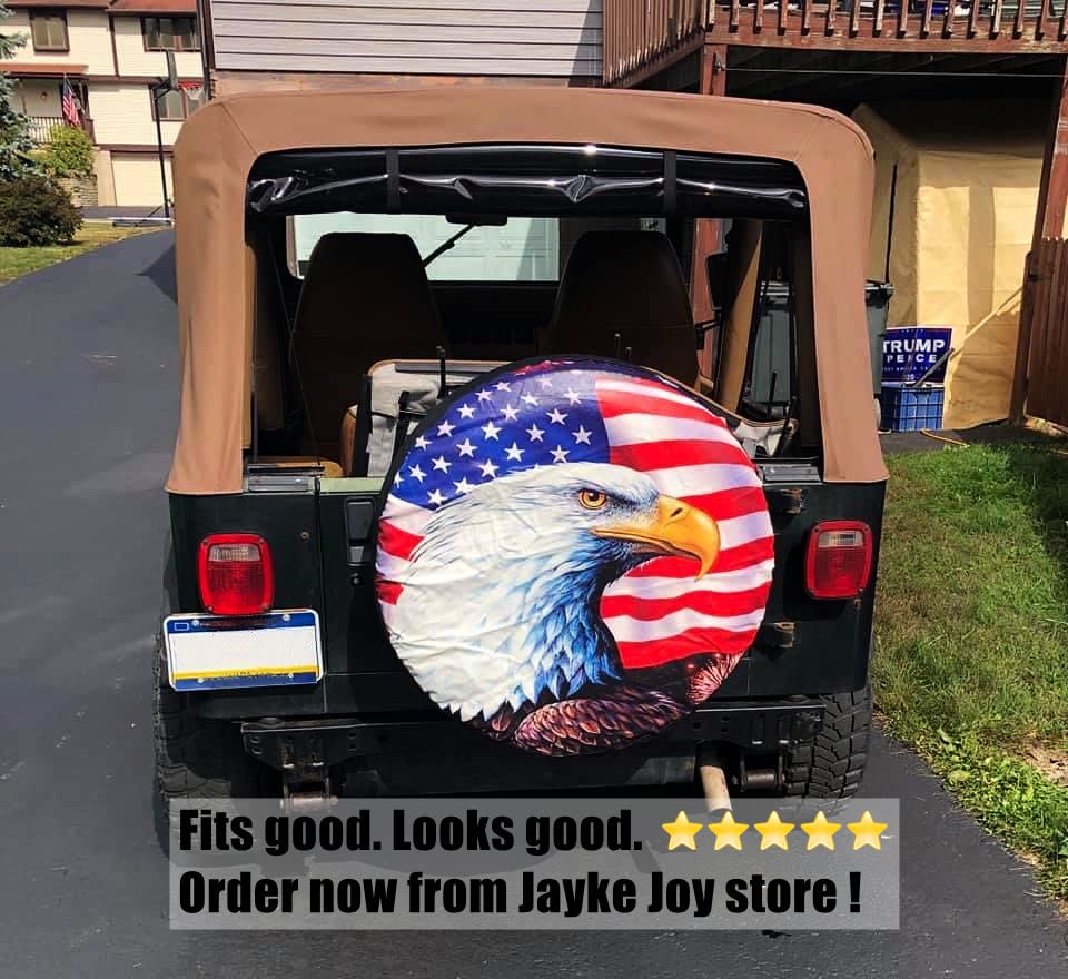 American Flag Eagle Spare Tire Cover - 18 Inch Waterproof Dust-Proof Wheel Cover for Jeep, Trailer, RV, SUV & Camper Van | Perfect for Off-Road Adventures & Road Trips