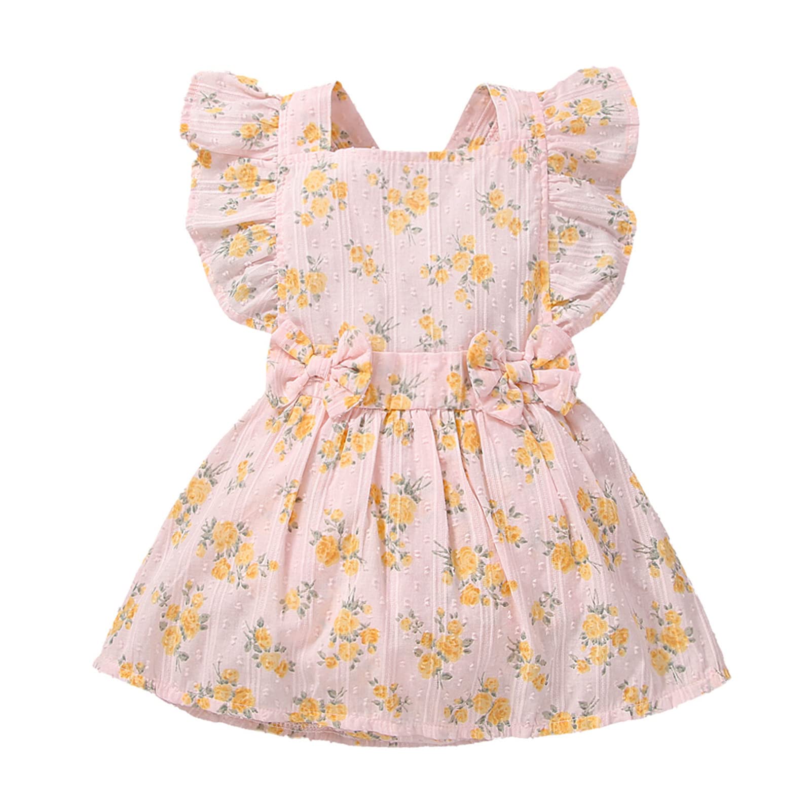 Newborn Baby Girl Summer Romper Dress - Floral Bow Knot Ruffle Sleeve Outfit | Princess Style Infant Clothes for Photoshoots, Parties & Special Occasions