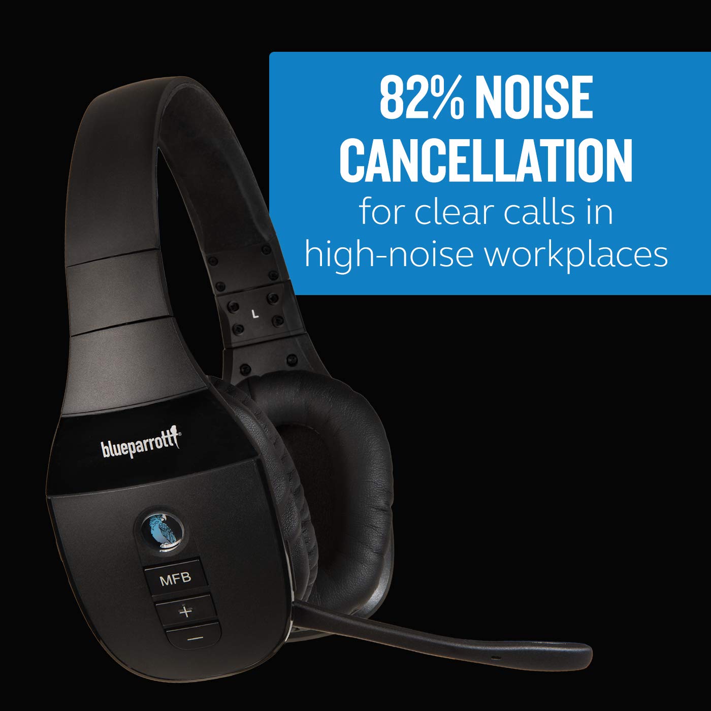 BlueParrott S450-XT Voice-Controlled Bluetooth Headset with Industry-Leading Noise Cancellation - Long Wireless Range, 24-Hour Battery Life, Comfortable Over-Ear Design for Truck Drivers, Call Centers & Remote Work (Black)