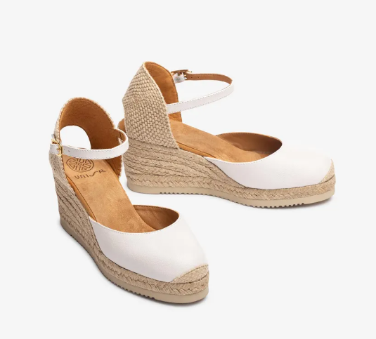 UNISA Women's White Leather Espadrille Flats - Caceres Comfortable Summer Slip-On Shoes for Beach, Vacation & Casual Wear