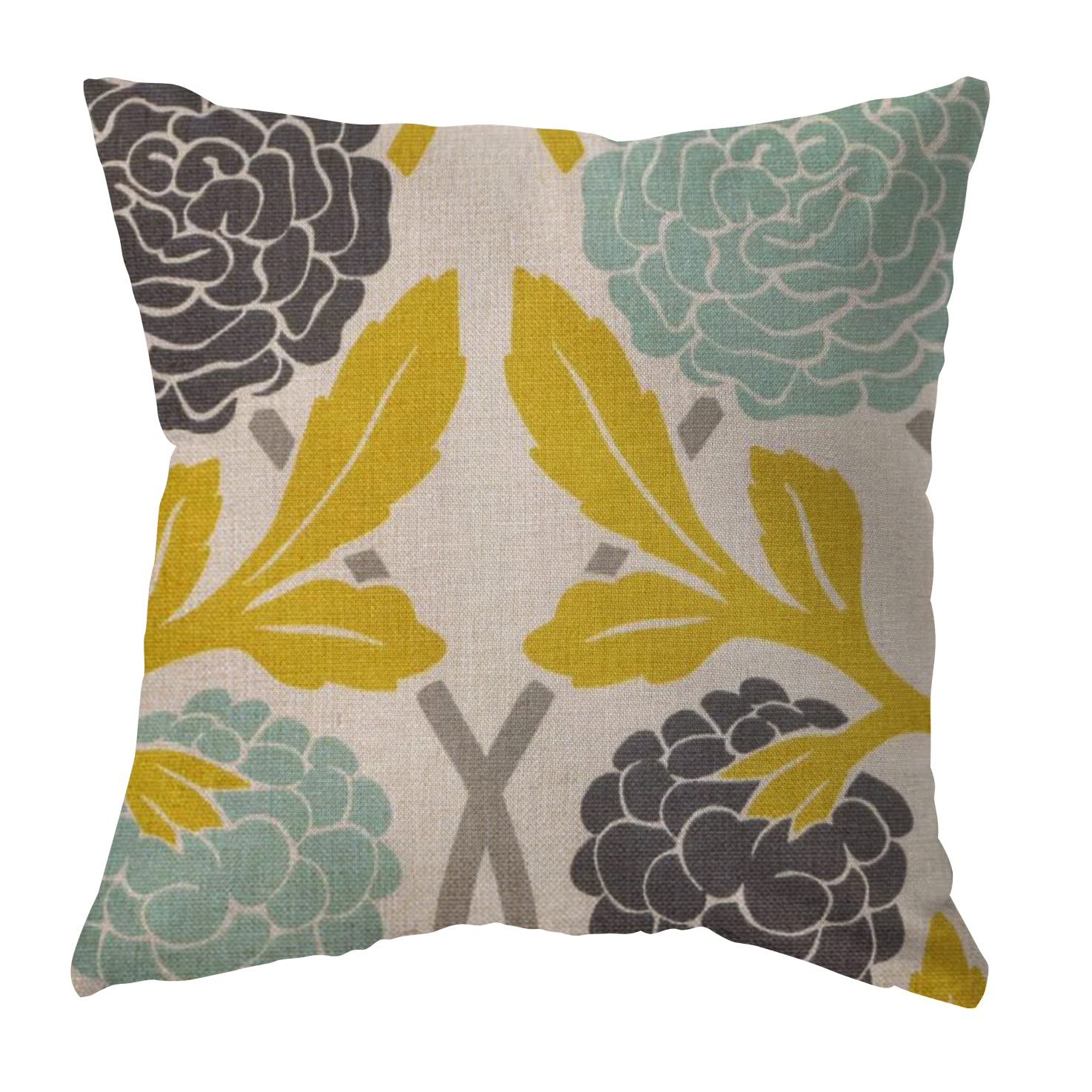 Set of 4 Blue Yellow Grey Floral Throw Pillow Covers 18x18 Inch - Farmhouse Style Cotton Linen Cushion Cases for Sofa, Living Room, Bedroom Decor - Perfect for Home, Gift & Indoor Farmhouse Decor