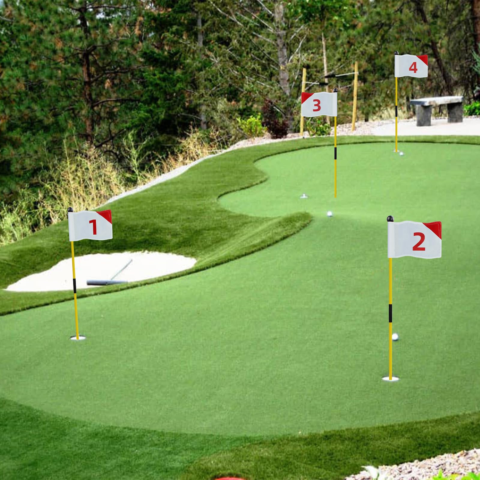 KOFULL Portable 2-Section Fiberglass Golf Putting Green Flag & Hole Cup Set - Professional Yard Practice Equipment with Flagstick - Perfect Golf Training Aid & Gift for Golf Enthusiasts - Ideal for Backyard, Indoor, and Outdoor Practice Sessions