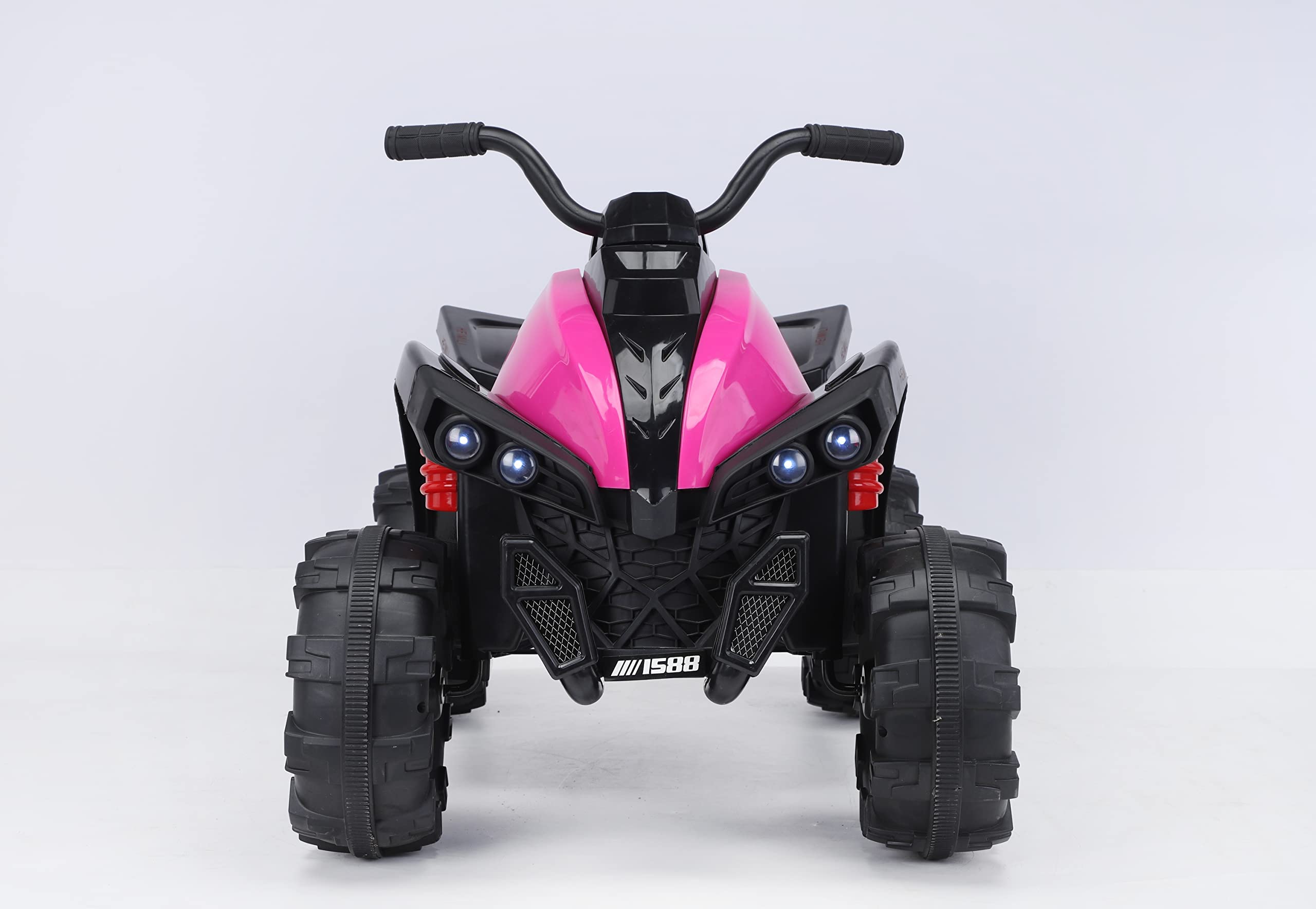 BKIRNP 12V Kids Ride On ATV - Electric 4 Wheeler Power Wheels with LED Headlights & Bonus Safety Pads (Pink) - Perfect for Outdoor Play, Birthday Gifts & Backyard Adventures for Boys & Girls