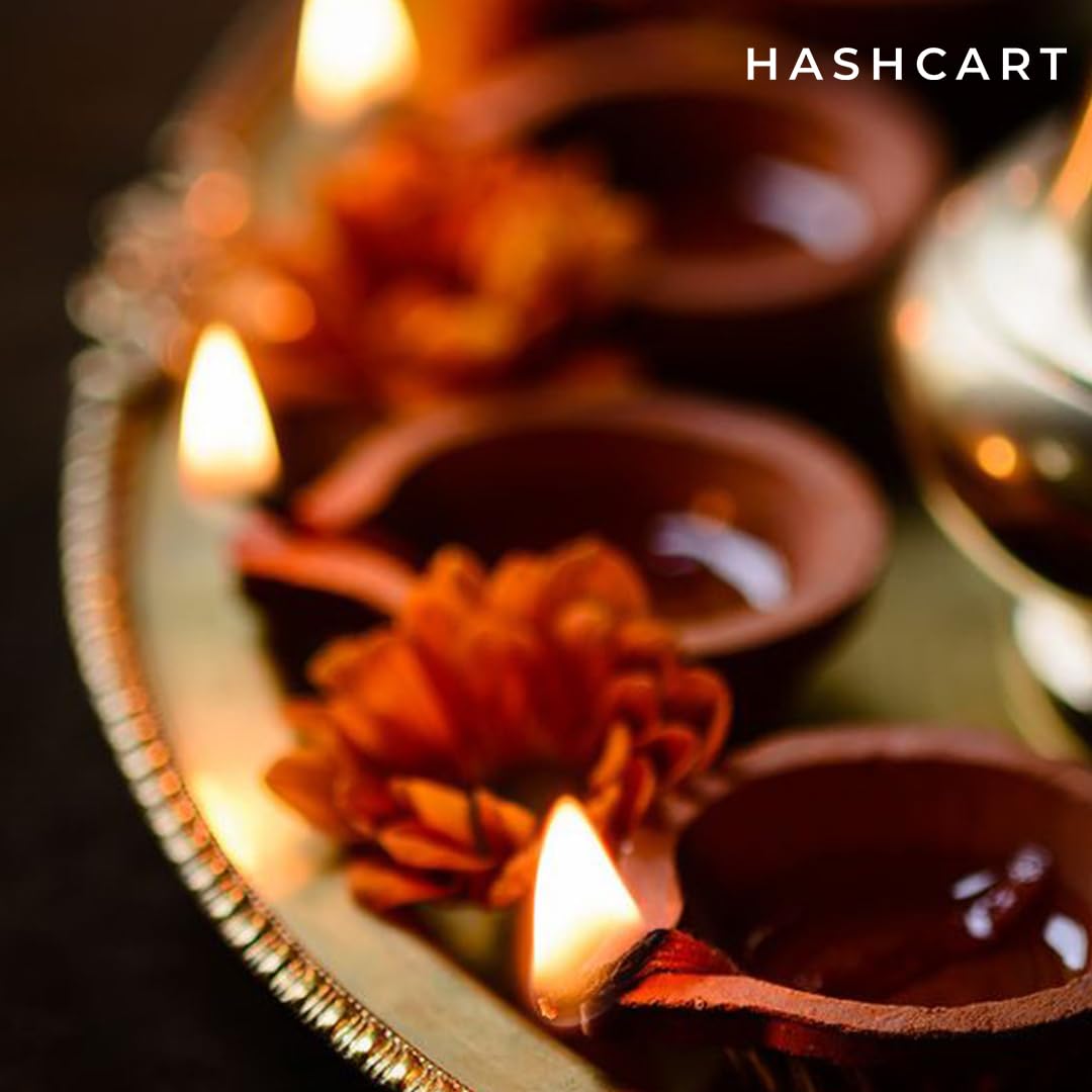 Hashcart 21 Pcs Diya Lamps Set - Handmade Terracotta Clay Diyas for Pooja, Diwali & Home Decoration - Traditional Indian Gift for Festivals & Spiritual Ceremonies