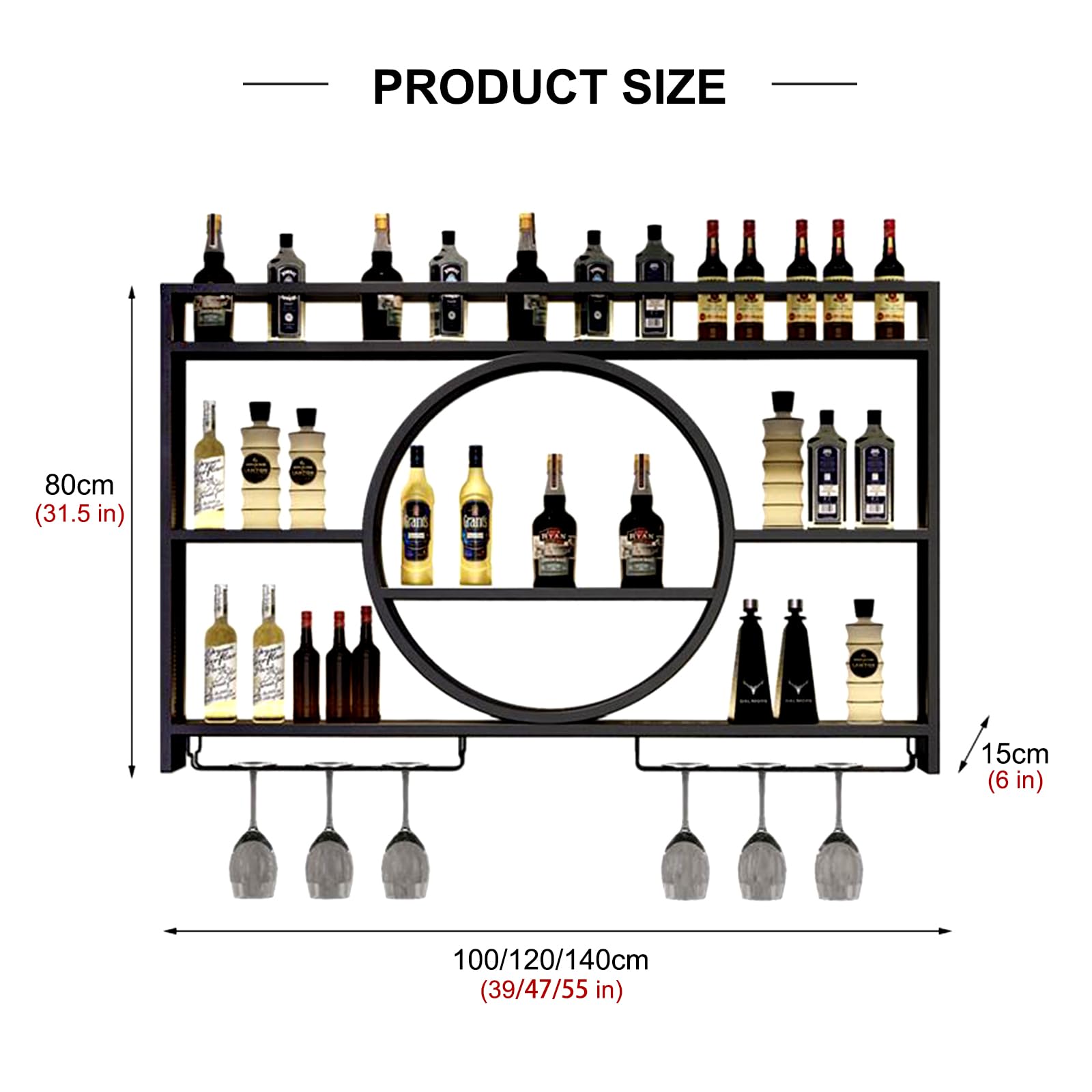 Wall Mounted Metal Wine Rack - 47.2