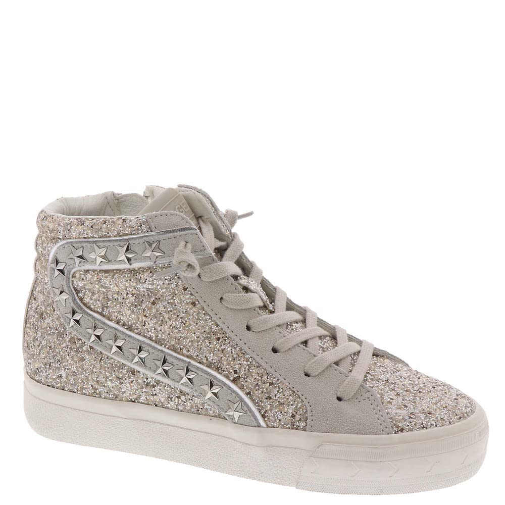 Vintage Havana Women's Hailey Glitter Studded High-Top Lace-Up Sneakers - Silver Casual Shoes for Women | Fashion Streetwear & Party Outfit Essential