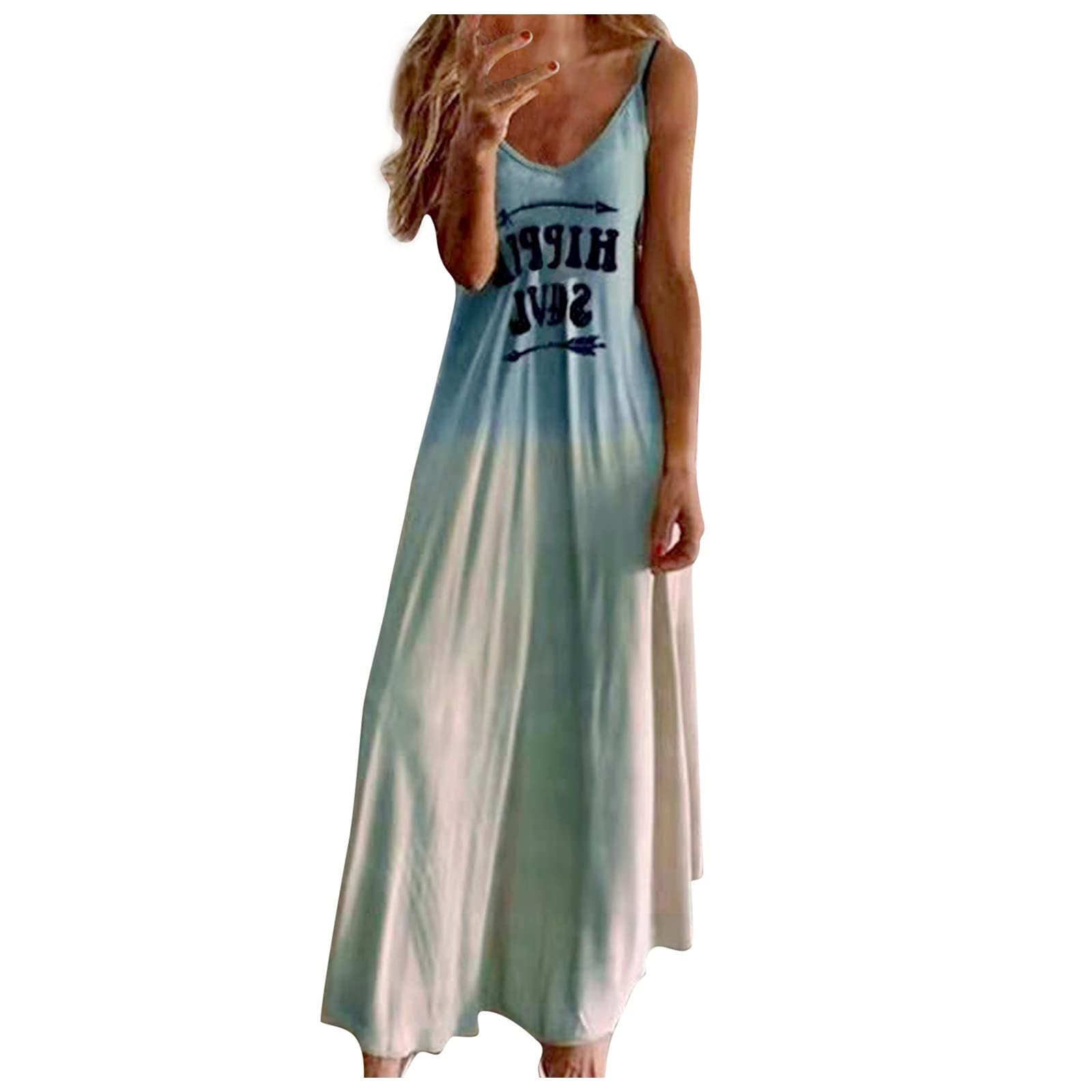 Women's Gradient Printed Sleeveless Maxi Dress - Flowy Summer Beach Dress for Vacation, Casual Home Wear & Outdoor Activities | Lightweight, Comfortable & Stylish Long Dress for Women