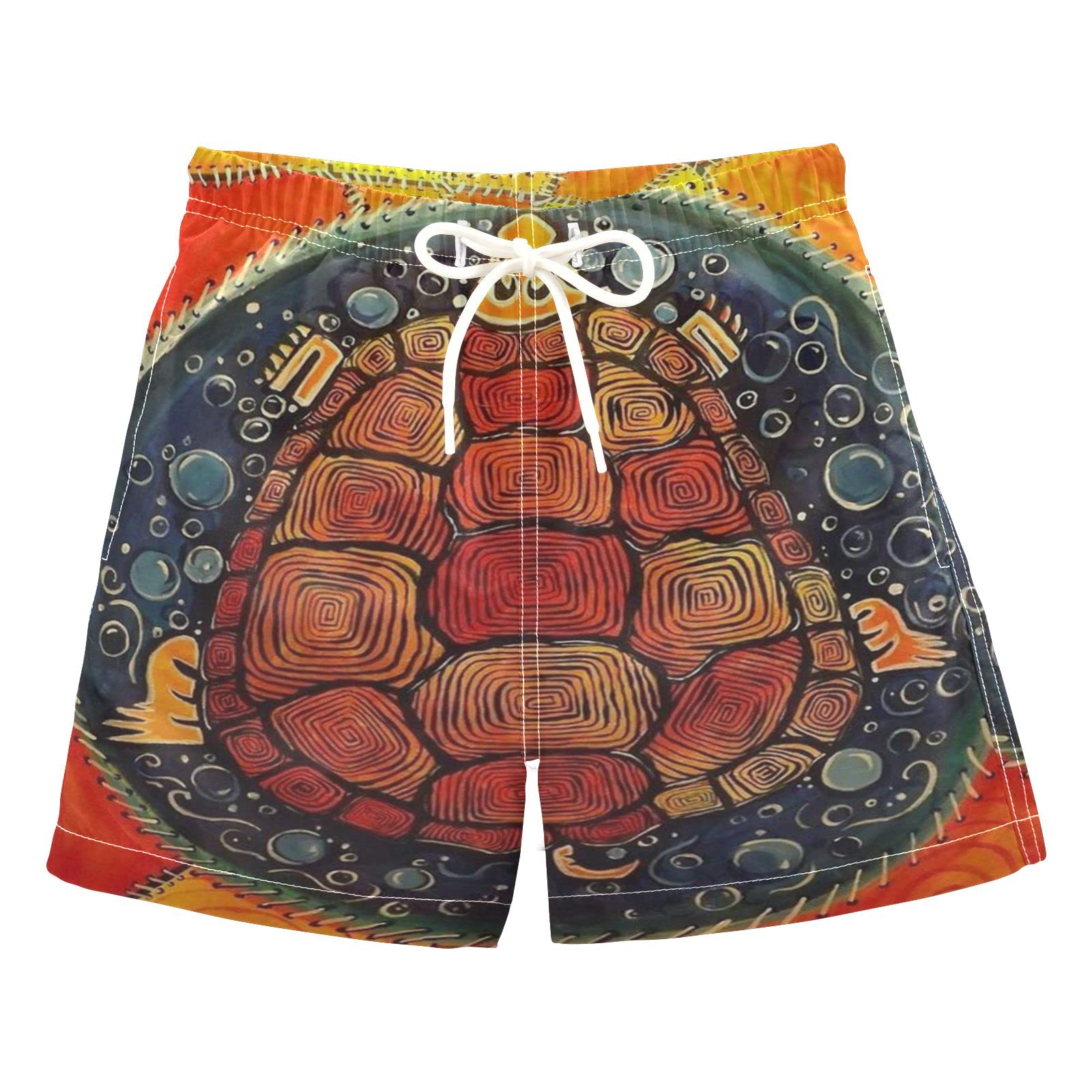 **Native American Turtle Boys Swim Trunks - Quick Dry Toddler Swimwear for Kids 2-8 Years - Perfect for Beach, Pool & Summer Water Play**