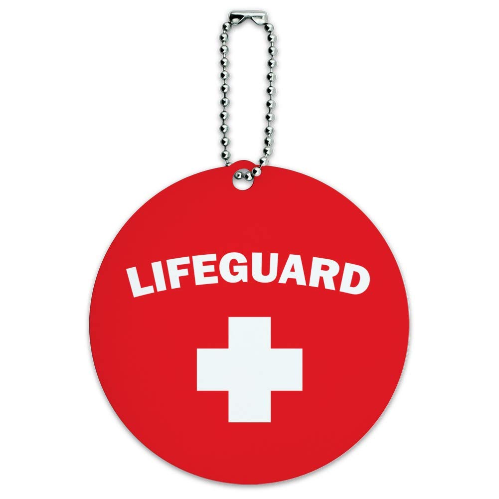 Red and White Round Luggage ID Tag for Suitcase & Carry-On - Durable Travel Accessory for Airports, Hotels, and Cruise Ships (Lifeguard Style)