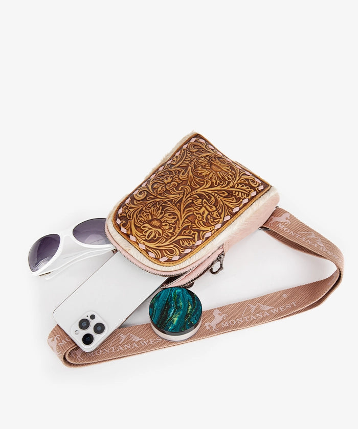 Montana West Tooled Leather Concealed Carry Sling Bag for Men & Women - Crossbody Shoulder Bag with Hidden Gun Pocket - Perfect for Hiking, Travel & Everyday Use