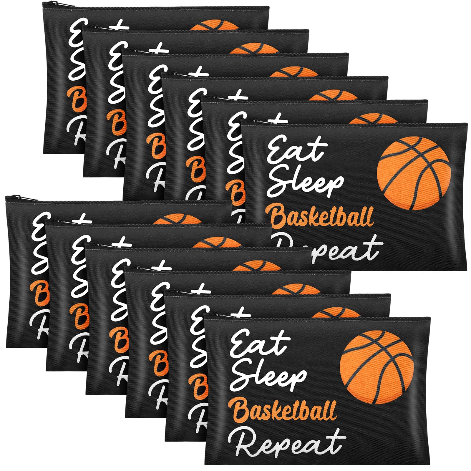 12 Pcs Basketball Themed Cosmetic Bags - Waterproof Canvas Makeup Pouches with Zipper for Women, Travel Toiletry Organizer, Great Gift for Basketball Fans, Team Party Favors - Perfect for Gym, Travel & Sports Events