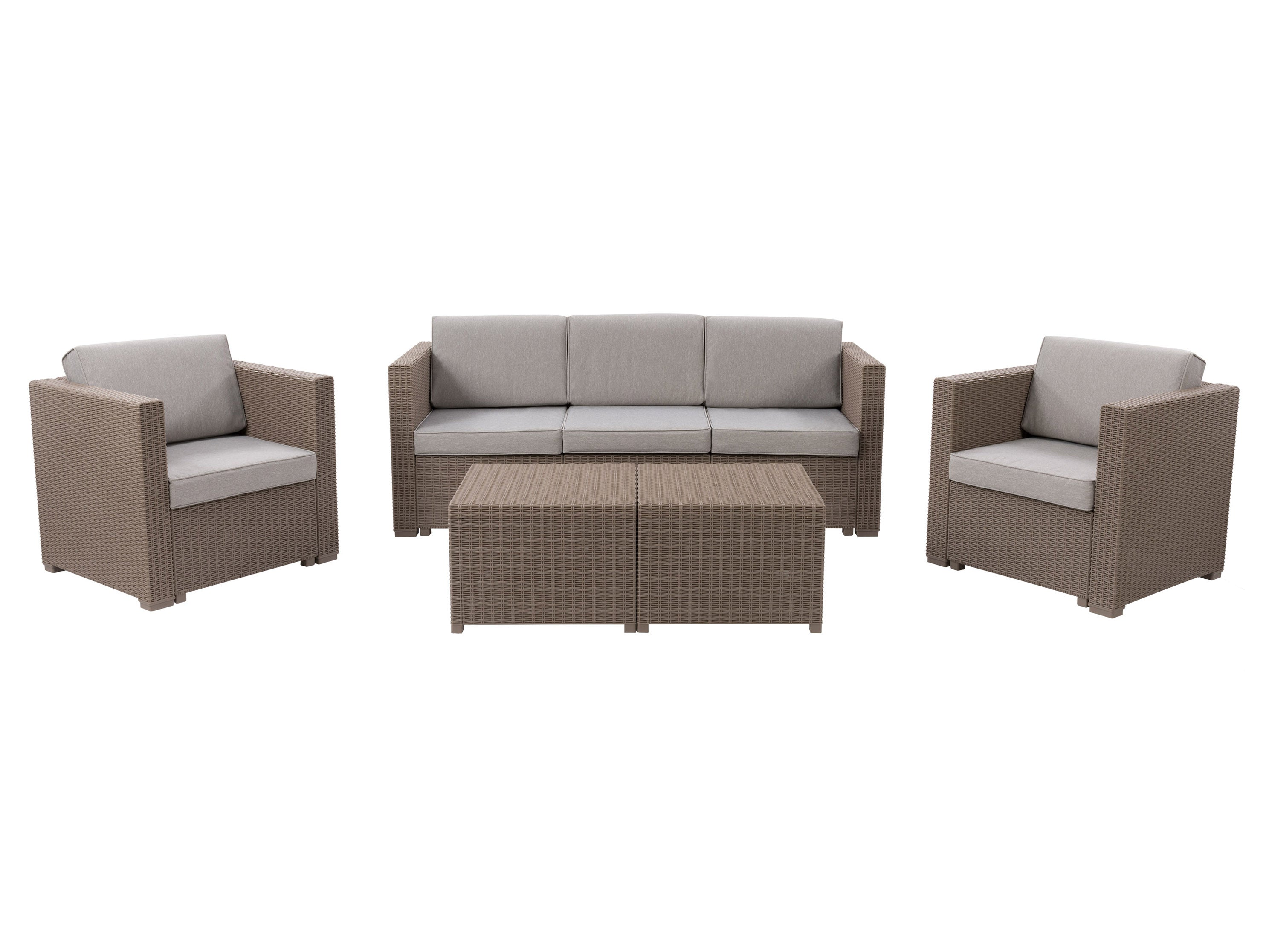 5-Piece Beige Outdoor Patio Furniture Set - Durable Wicker Sofa & Chairs with Cushions for Garden, Backyard, Poolside or Deck Relaxation