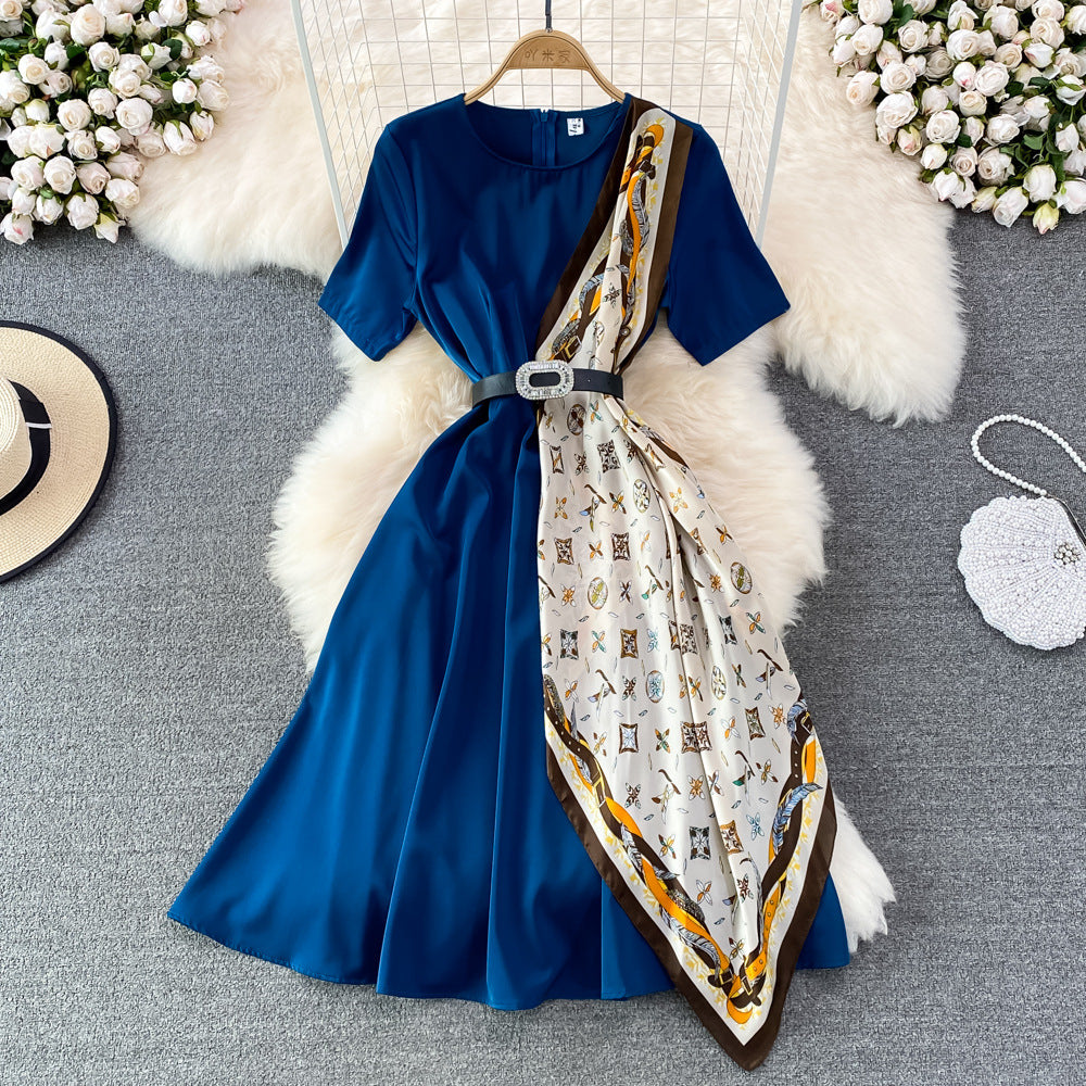 French Sweet Round Neck Short Sleeve A-Line Dress - Elegant Swing Long Skirt for Women | Perfect for Summer, Parties & Casual Wear | Style #449