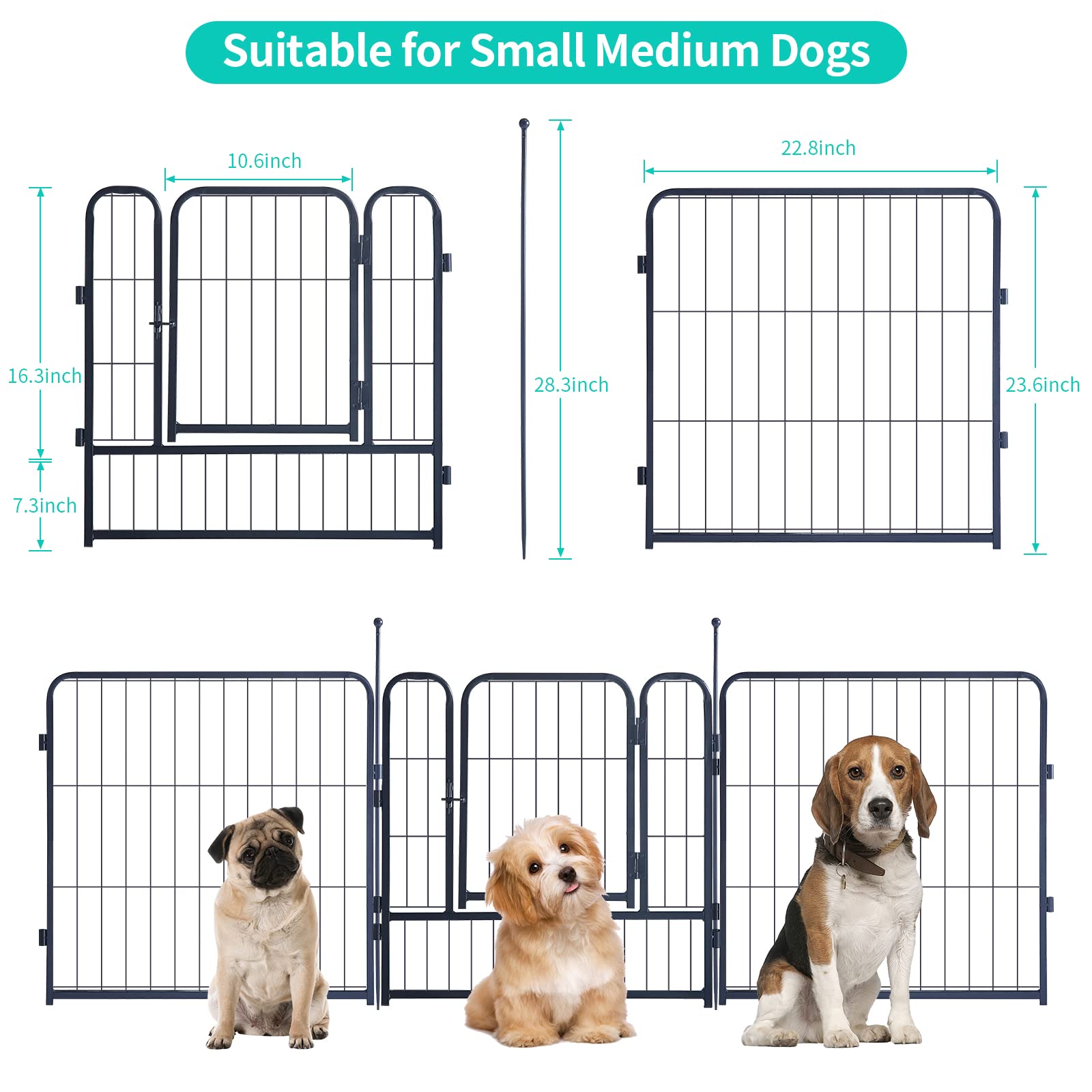 Foldable Metal Dog Playpen - Portable Outdoor Pet Fence for Large/Medium/Small Dogs - 24 Inch 8-Panel Yard Enclosure with Door | Perfect for Backyard, Camping & Indoor Use