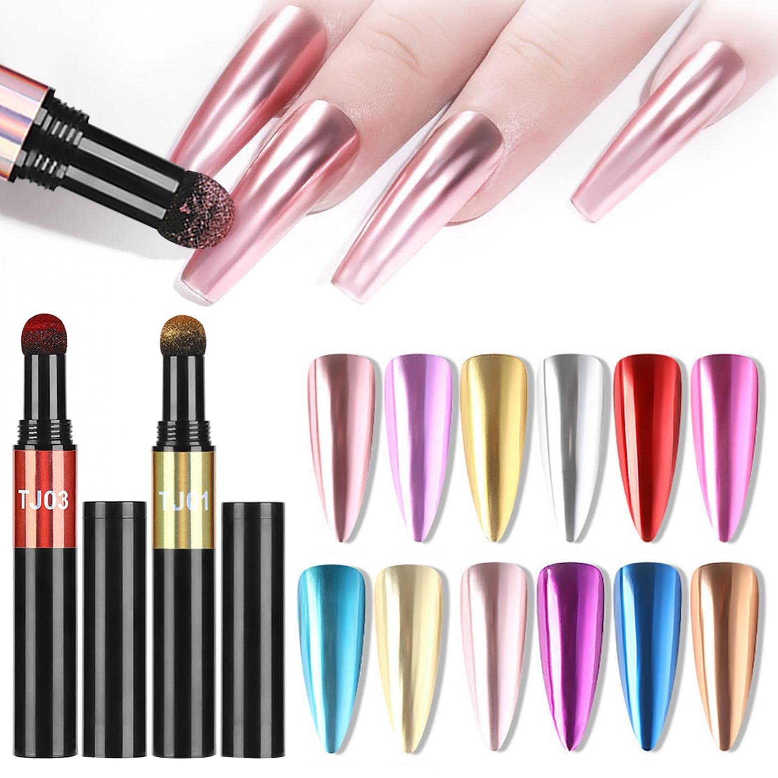 Chrome Nail Powder Pen - Metallic Mirror Effect Glitter DIY Nail Art Kit for Professional & Home Manicures - Perfect for Nail Salons, Parties & Special Occasions