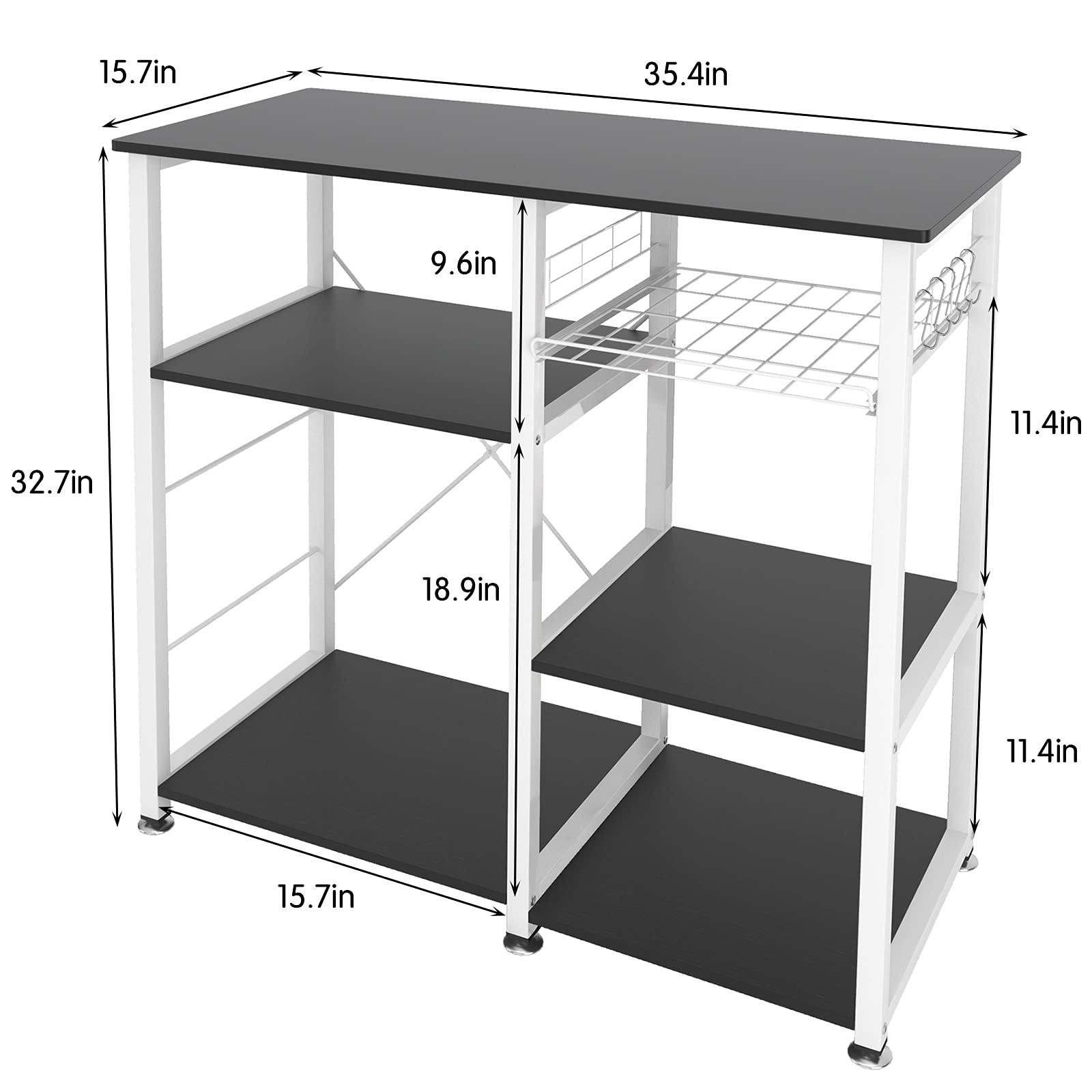 SogesPower 3-Tier Kitchen Baker's Rack with Microwave Stand - Heavy Duty Storage Shelf Organizer for Kitchen, Living Room & Hallway - Space Saving Multifunctional Utility Shelf (Black) - Perfect for Small Apartments & Home Organization