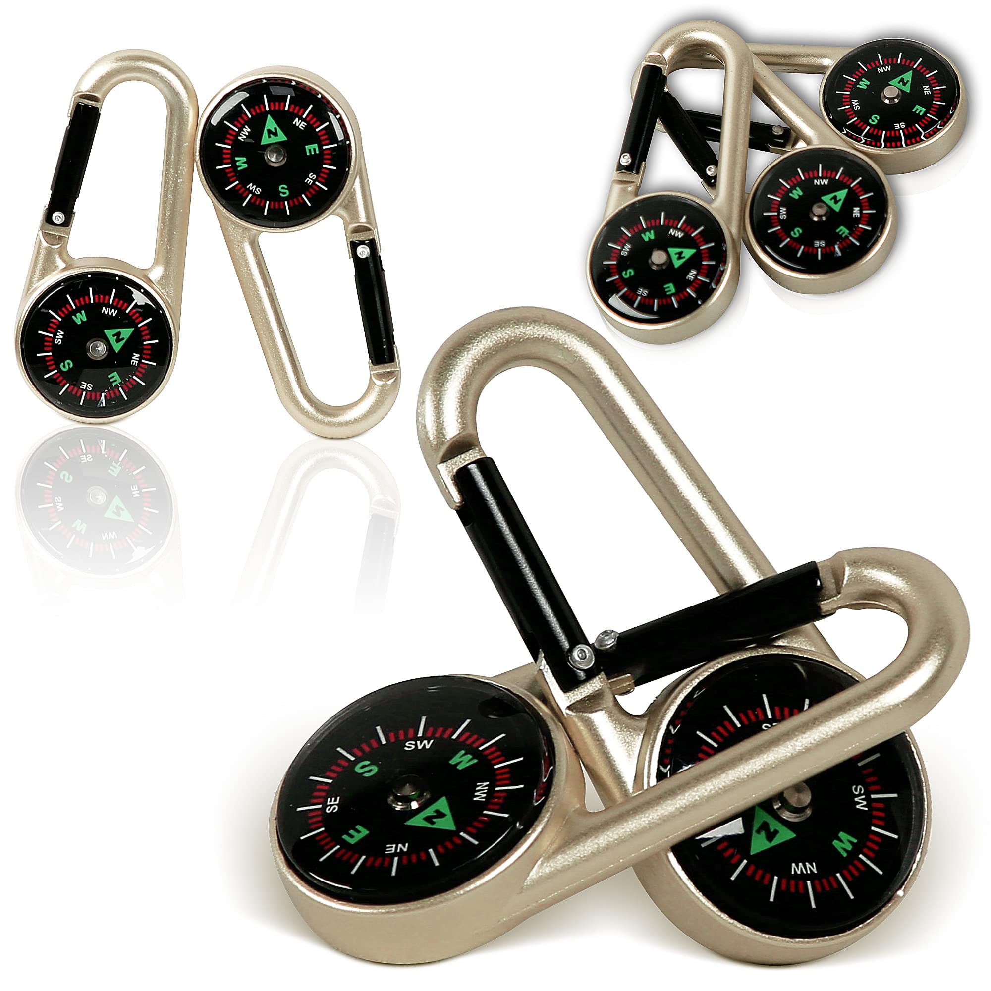 **PROLOSO 10-Pack Liquid Filled Carabiner Compass - Outdoor Adventure Gear, Kids Party Favors, Keychain & Belt Clip Accessories - Perfect for Hiking, Camping, and School Prizes**
