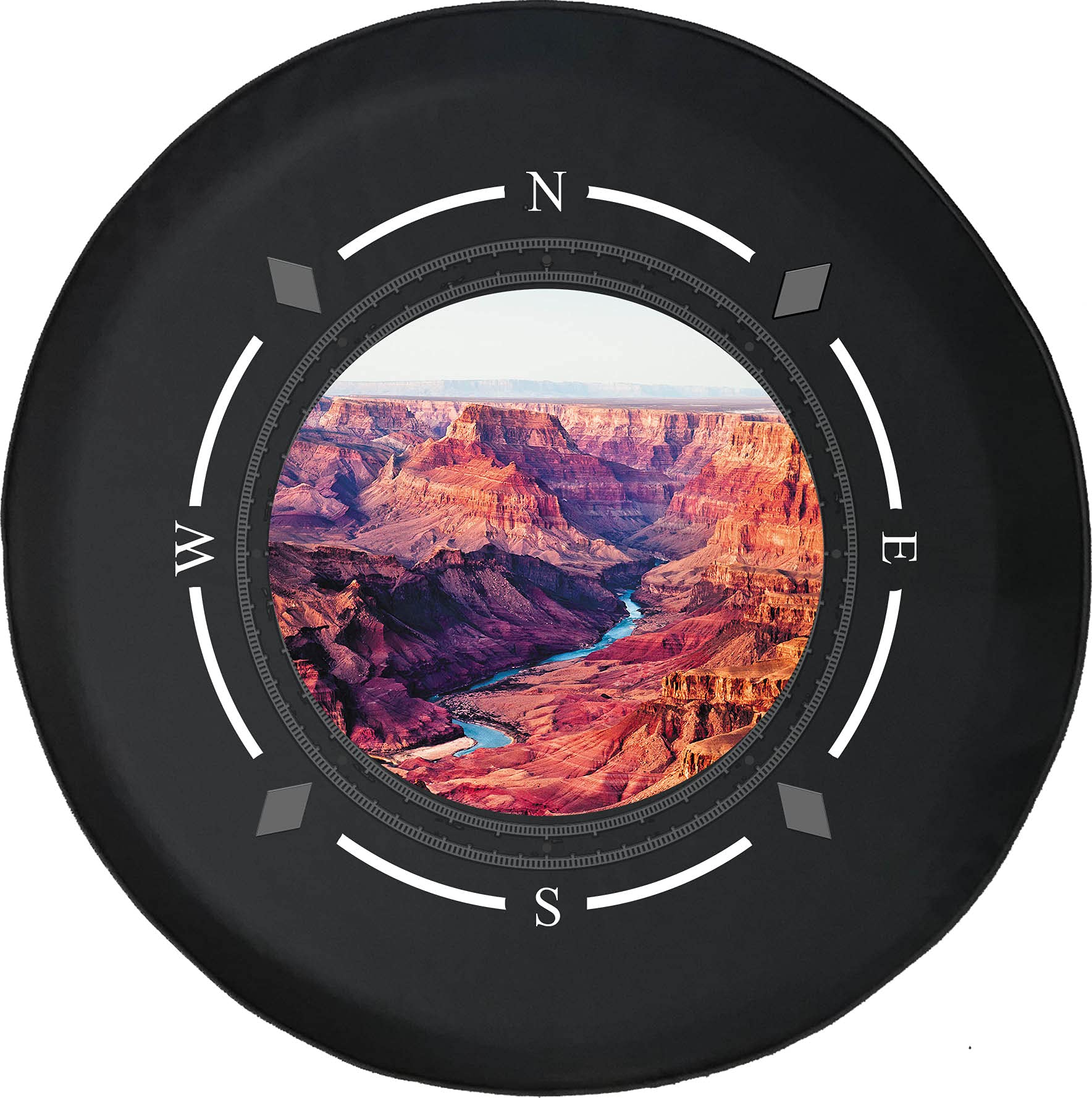 American Unlimited Spare Tire Cover with Compass Design - Grand Canyon & River Valley Wheel Covers for SUV, Trailer, RV Accessories - Universal Fit for Most Vehicles - Perfect for Road Trips & Outdoor Adventures