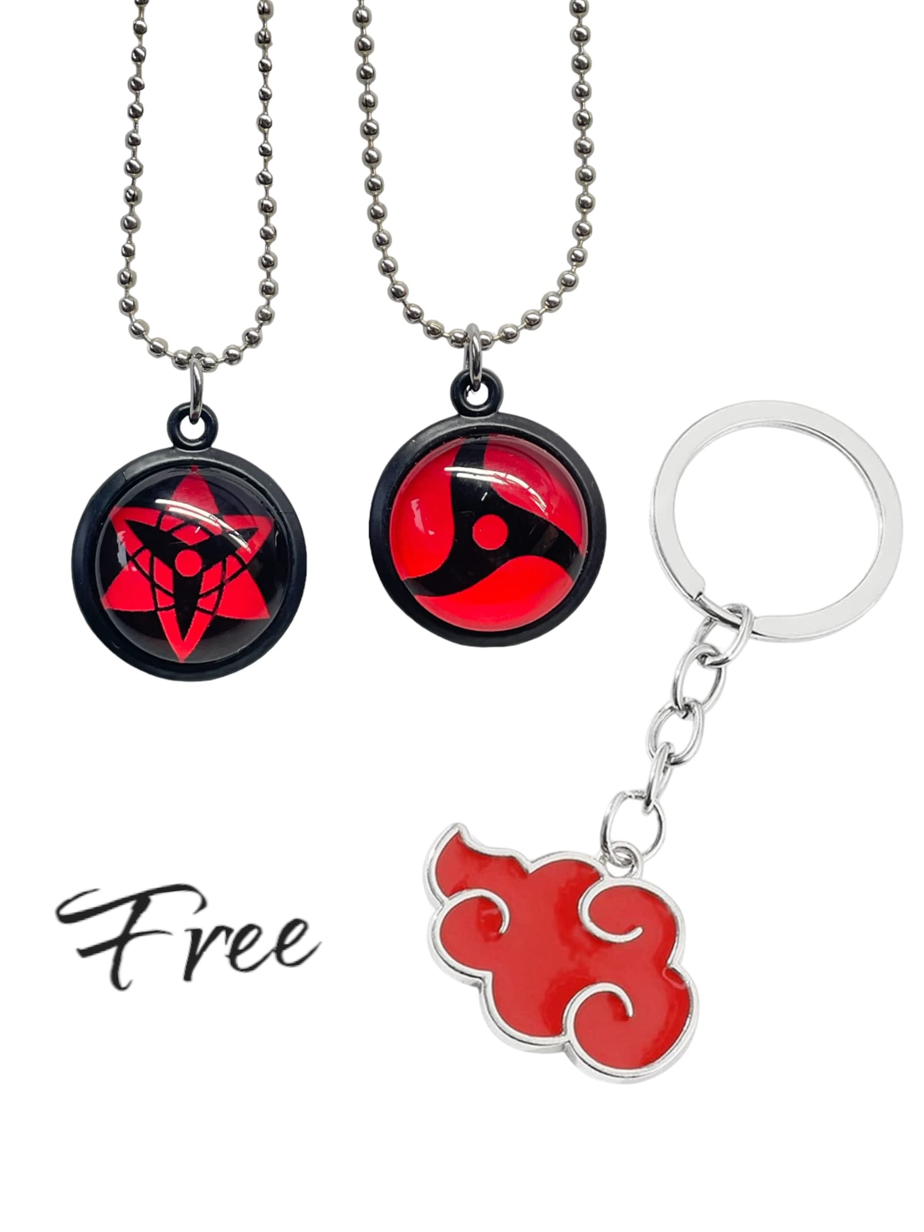Stainless Steel Anime Pendant Necklace Set with Free Keychain - 2 Pack Red Elegant Jewelry for Cosplay, Gift Giving & Anime Enthusiasts