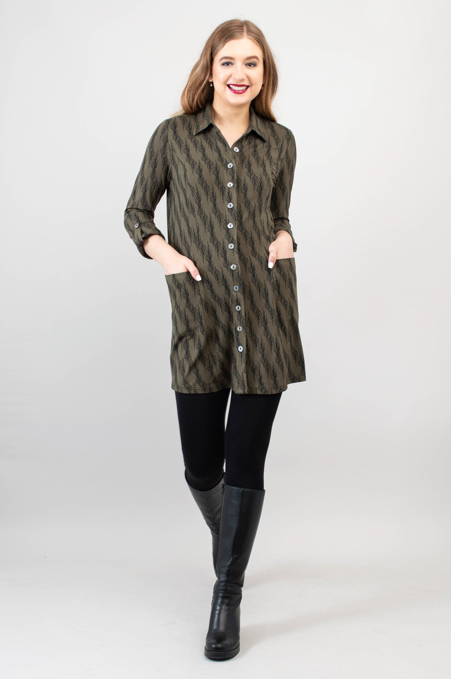 Charlie Tunic in Cedar Forest Bamboo Print - Women's Flowy Casual Top for Summer | Perfect for Beach Outings, Brunch Dates & Boho Style
