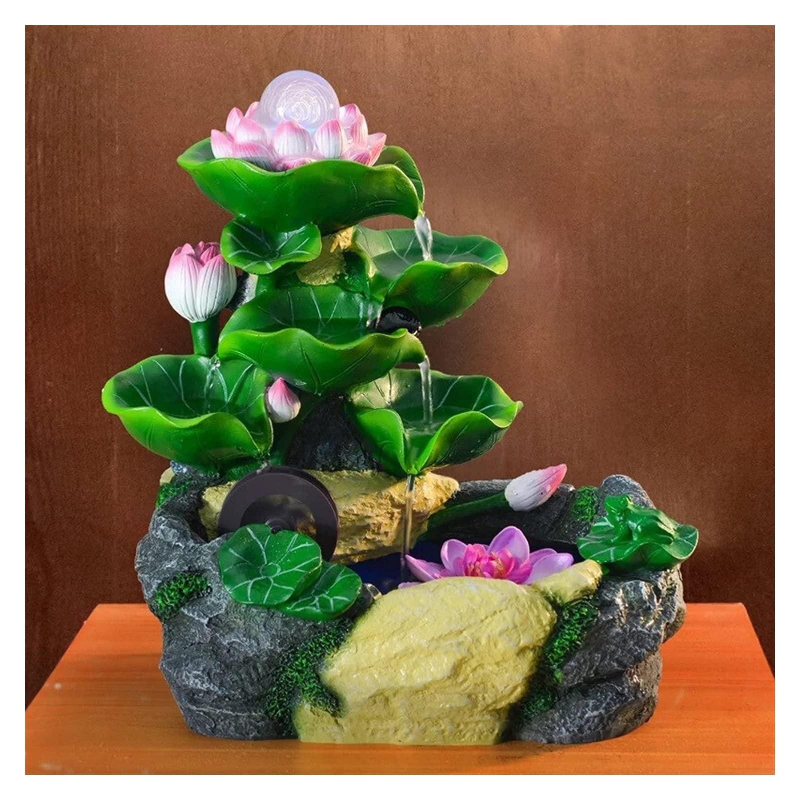 TOMYEUS Desktop Waterfall Fountain with Lotus - Zen Rockery Water Feature for Home & Office Decor, Small Fish Tank & Bonsai Waterscape | Perfect for Feng Shui, Living Room, Workspace Relaxation