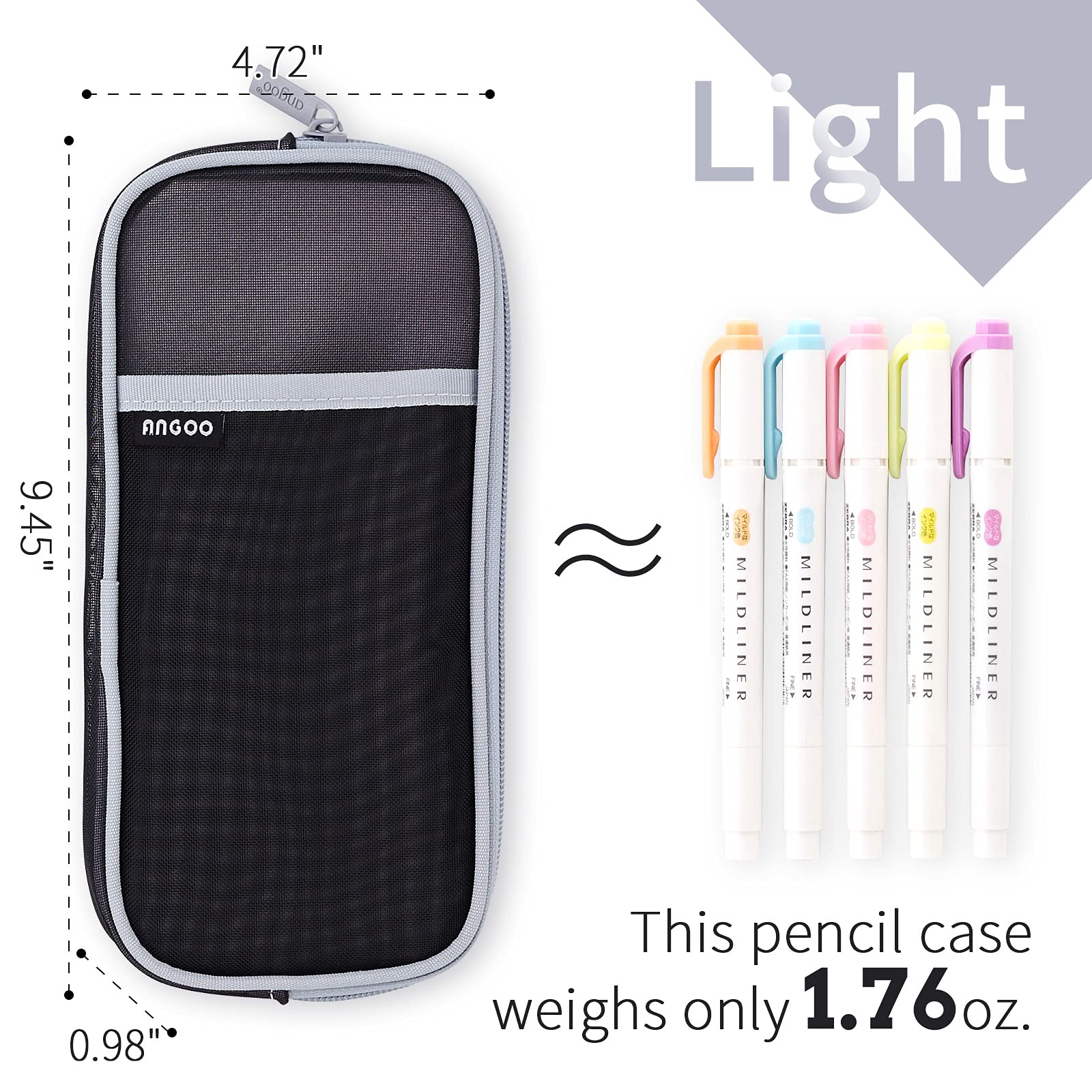 EASTHILL Grid Mesh Zipper Pencil Case - Clear Transparent Makeup Pouch for School, Office & Travel - Multi-Purpose Stationery Organizer for Teens, Girls & Boys (Black) - Perfect for Cosmetics, Pens & Small Accessories Storage