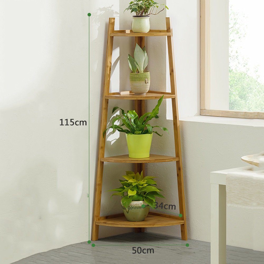 Bamboo Flower Pot Stand - 3/5 Tier Wooden Plant Shelf for Indoor Balcony, Living Room, Corner Display - Natural Burlywood Finish, 50x34x115cm - Perfect for Small Spaces, Home Decor & Plant Lovers