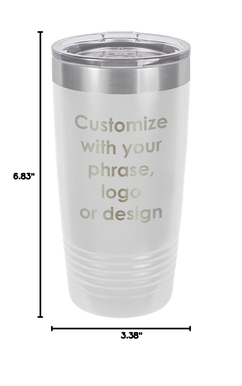 Custom Personalized Drink Tumbler with Lid & Straw - Laser Engraved with Your Logo/Text/Design - Insulated Stainless Steel Cup - Great for Office, Gym, Travel & Outdoor Activities - Unique Corporate Gift Idea (White)