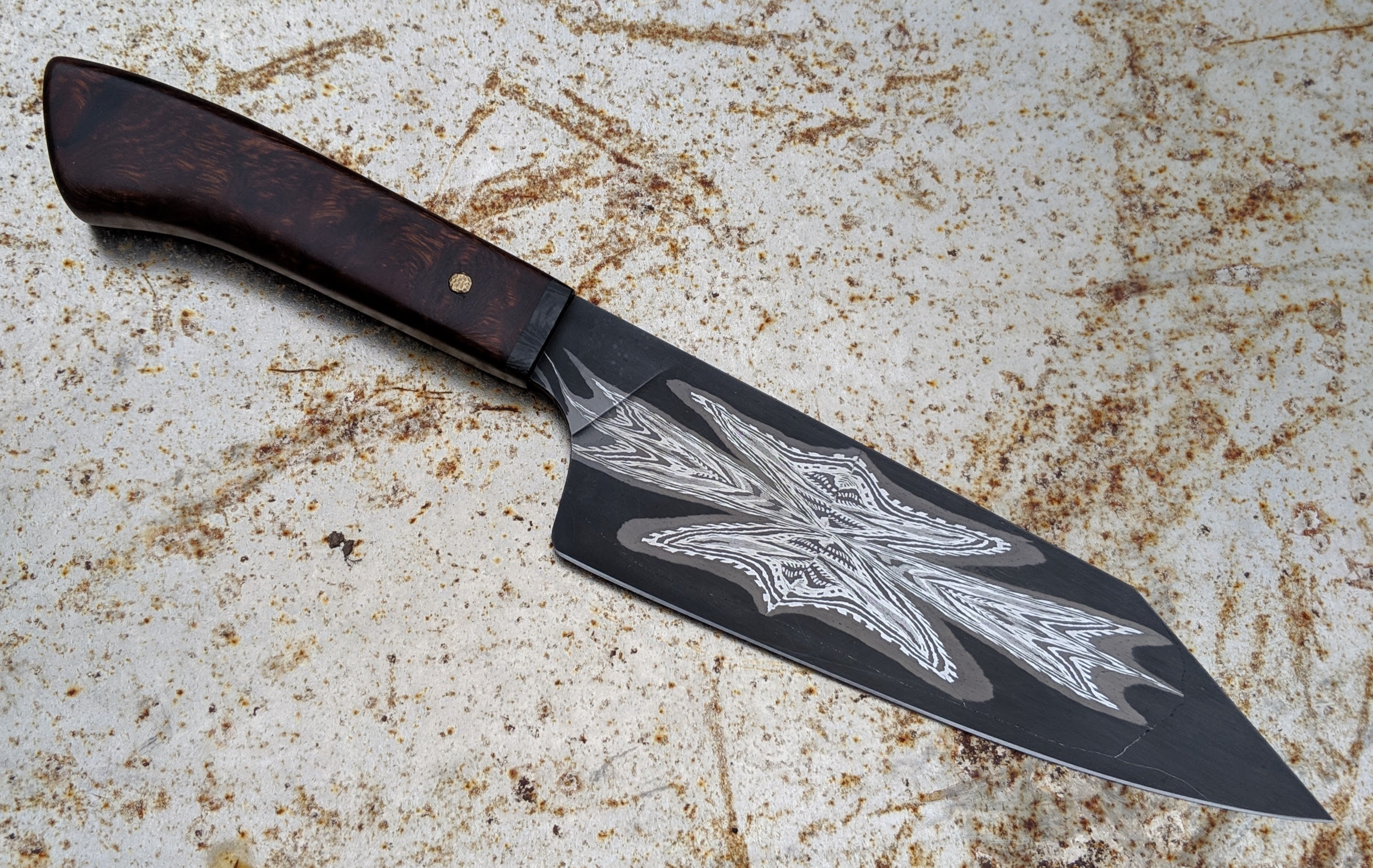 Neil Gillert 165mm Pattern Welded Mini Kiritsuke Knife - Handcrafted Japanese Chef Knife for Precision Slicing, Dicing & Garnishing - Perfect for Sushi, Vegetables & Meat Preparation