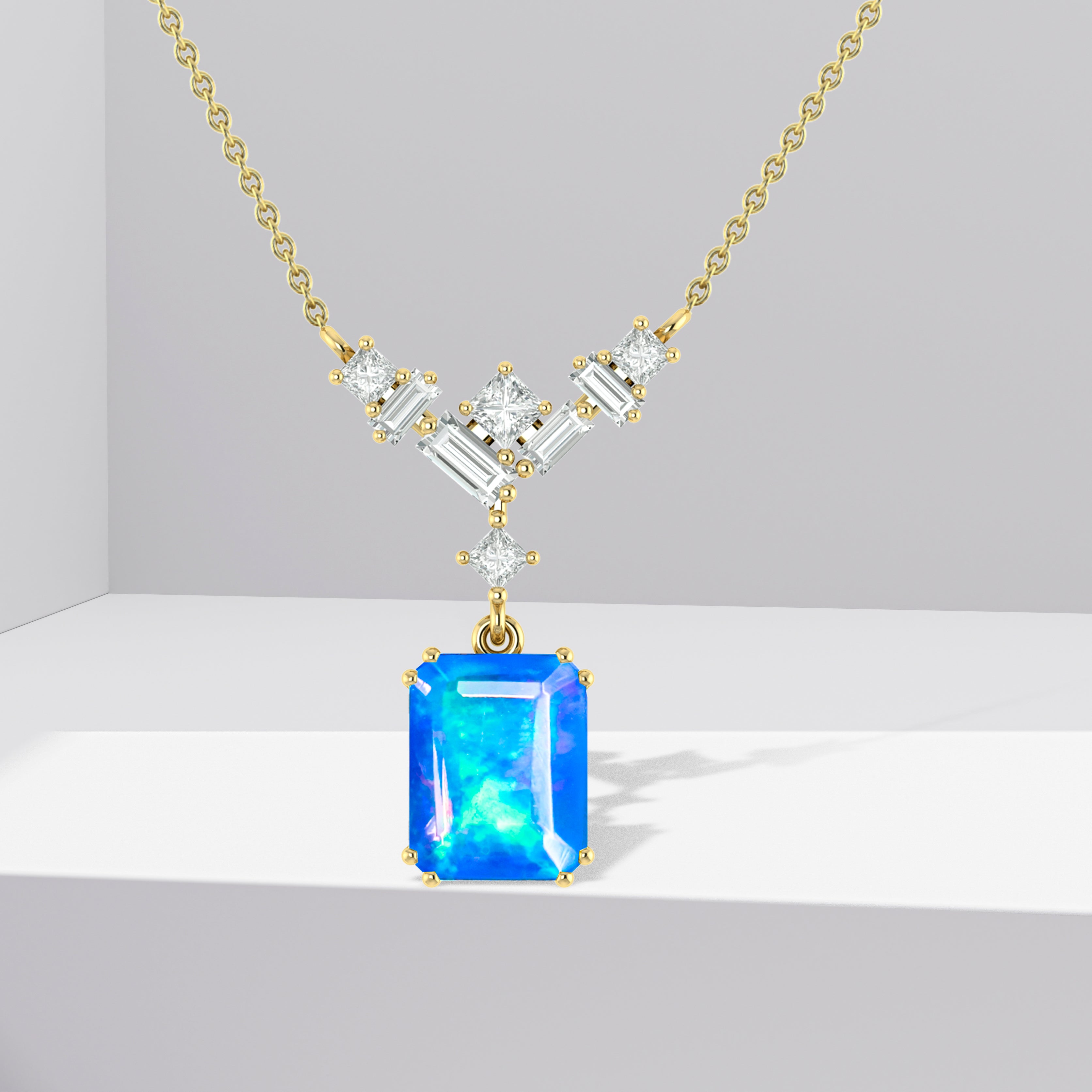 Octagon Multi Fire Opal Pendant Necklace for Women - Elegant Handmade Sterling Silver Jewelry Gift for Birthday, Anniversary & Special Occasions